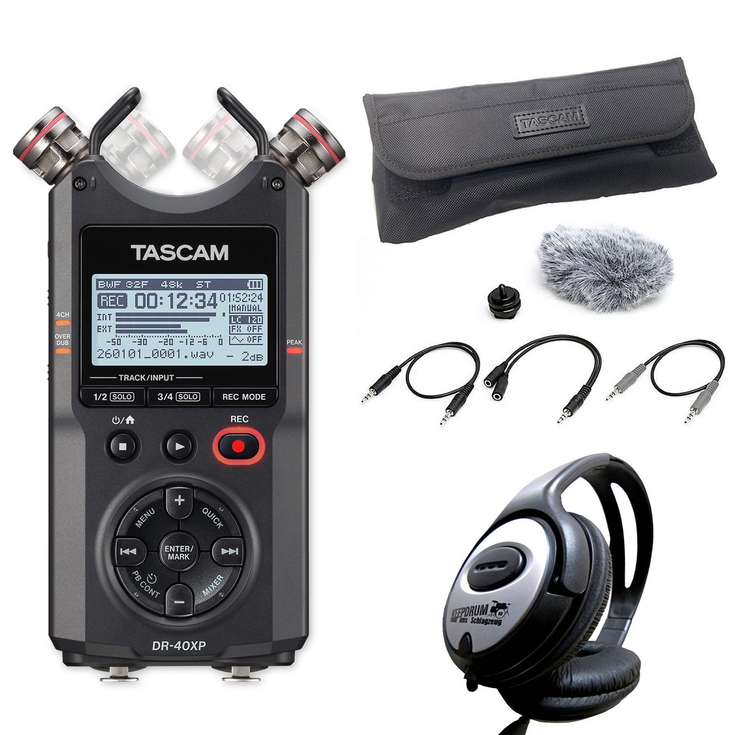 Tascam Tascam Audio-Recorder DR-40XP mit Kamera-Zubehörset und Kopfhörer Digitales Aufnahmegerät (Vorteils-Set mit Zubehör)