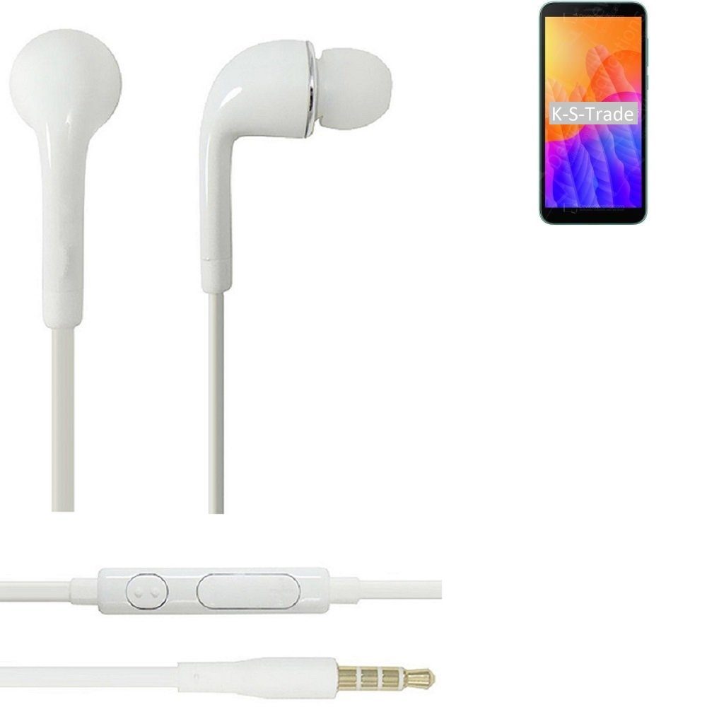 Y5p für K-S-Trade weiß (Kopfhörer u In-Ear-Kopfhörer mit Huawei Headset Lautstärkeregler 3,5mm) Mikrofon
