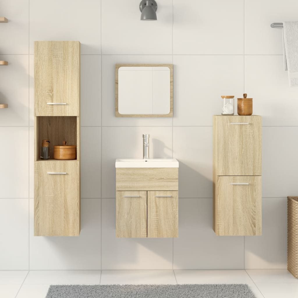 vidaXL Badezimmer-Set 4-tlg. Badmöbel-Set Sonoma-Eiche Holzwerkstoff, günstig online kaufen