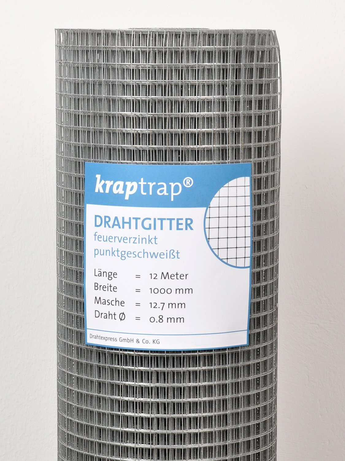 Kraptrap® Voliere Volierendraht Drahtgitter 12 x 12 mm – 20 m x 1 m Drahtgitter als Vogeldraht, Hasengitter, Hühnerdraht, Drahtzaun, feuerverzinkt