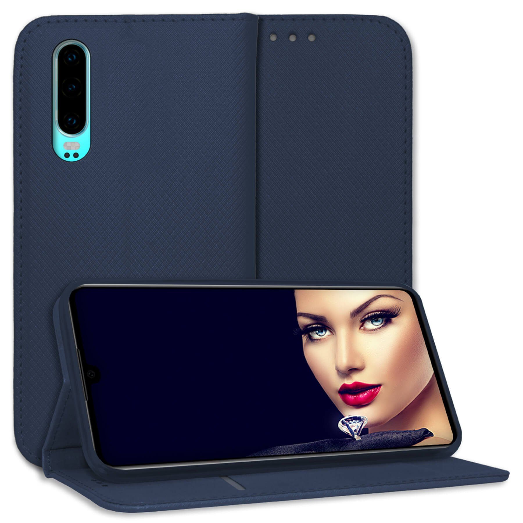 mtb more energy Smartphone-Hülle Smart Magnet für Huawei P30, Blau, Bookstyle Klapphülle Cover Wallet Case aus Kunstleder