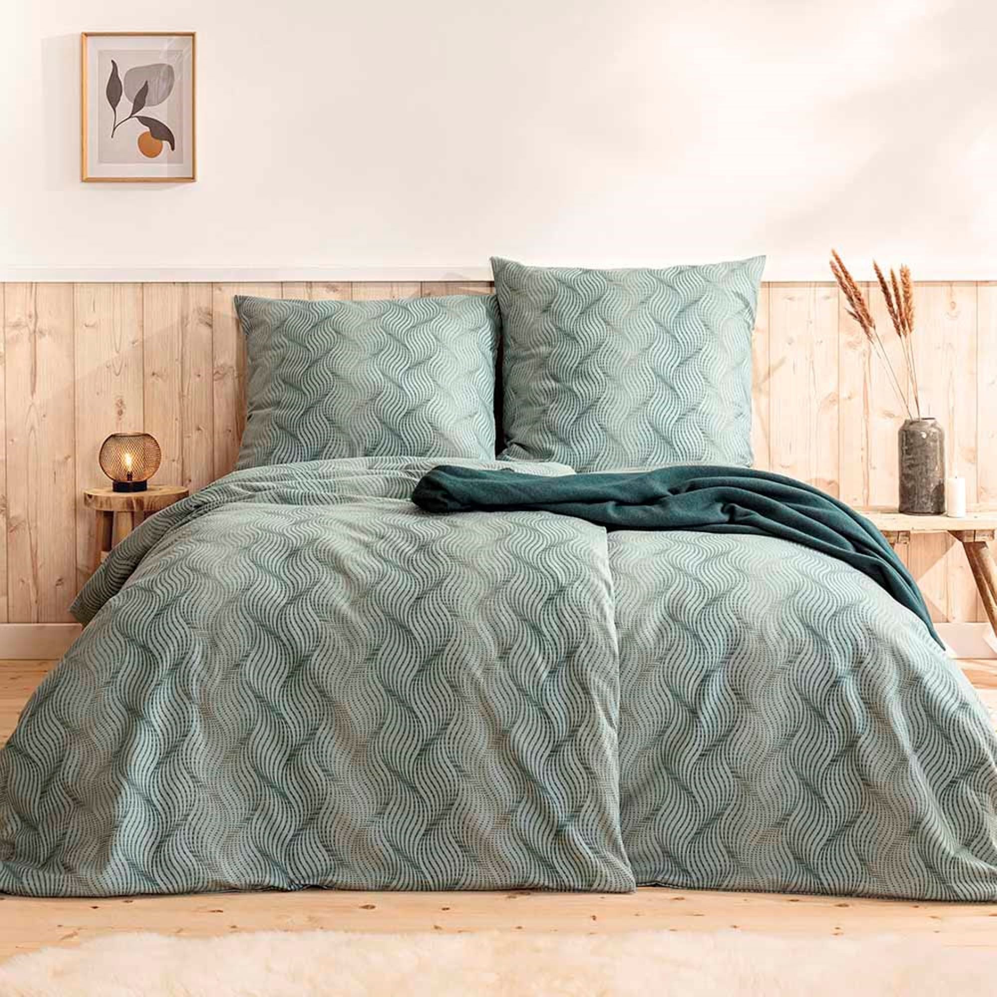 Estella Bettwäsche Estella Samt + Seide Flanell Bettwäsche 135x200 Solaro alge petrol, Flanell, 2 teilig, für kalte Wintermonate