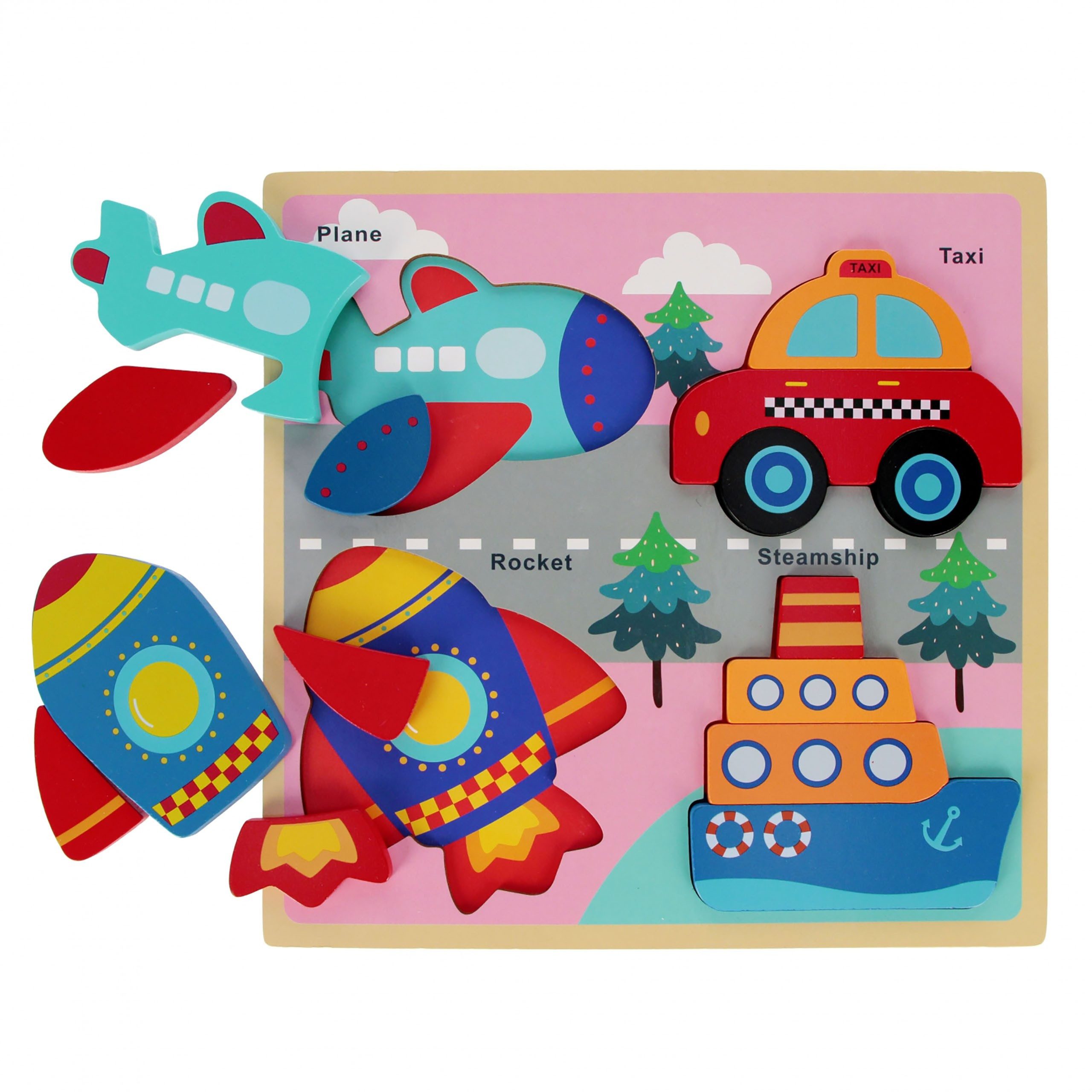 BamBam Puzzle HOLZ Puzzle Kinder, große Teile, Lernpuzzle, 4 Fahrzeuge, 8m+, BamBam, Puzzleteile