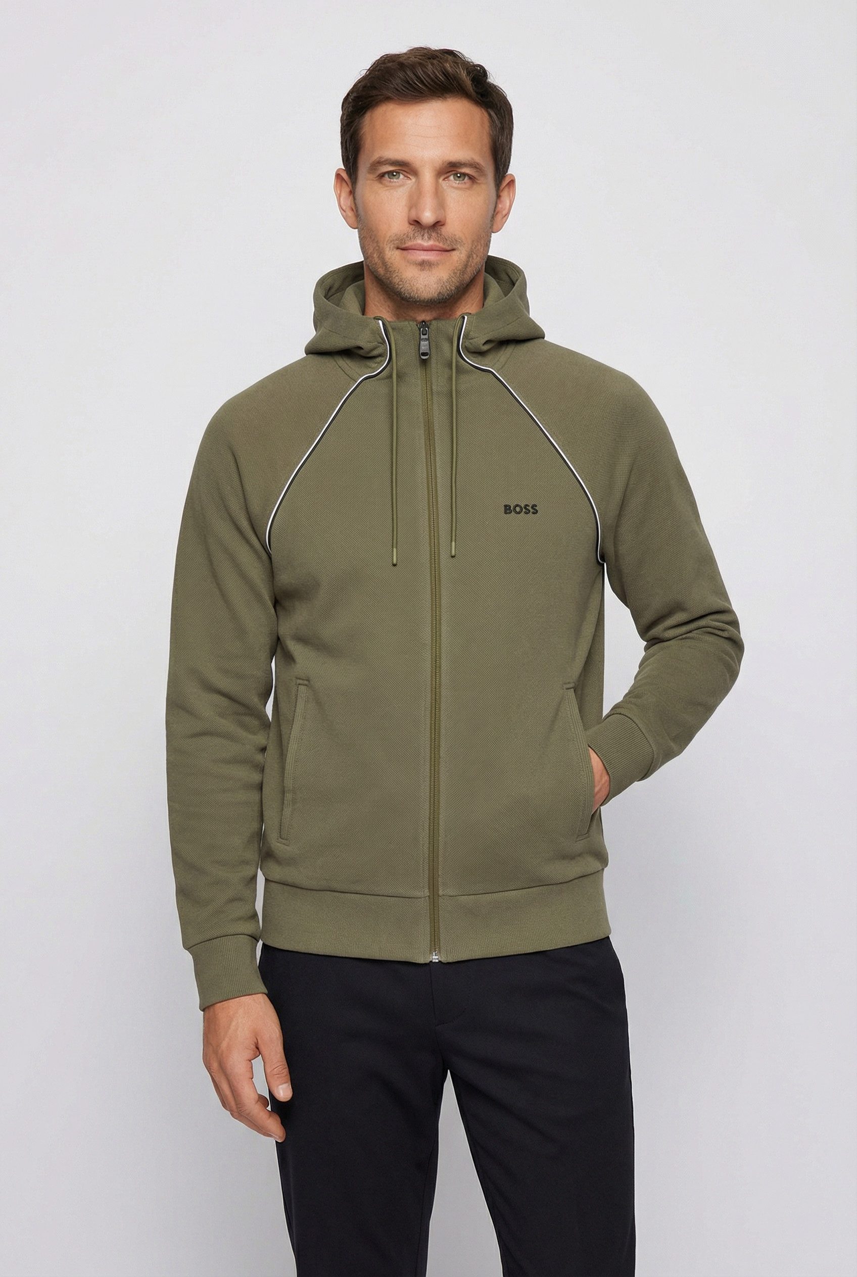 BOSS GREEN Sweatjacke mit Kapuze, Regular Fit, Eingrifftaschen