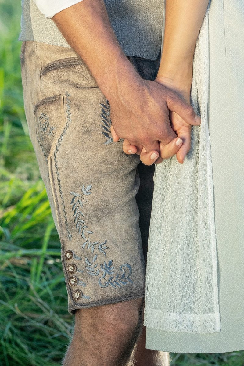 MarJo Trachtenlederhose Lederhose Herren kurz - GREDING - steingrau/denim günstig online kaufen