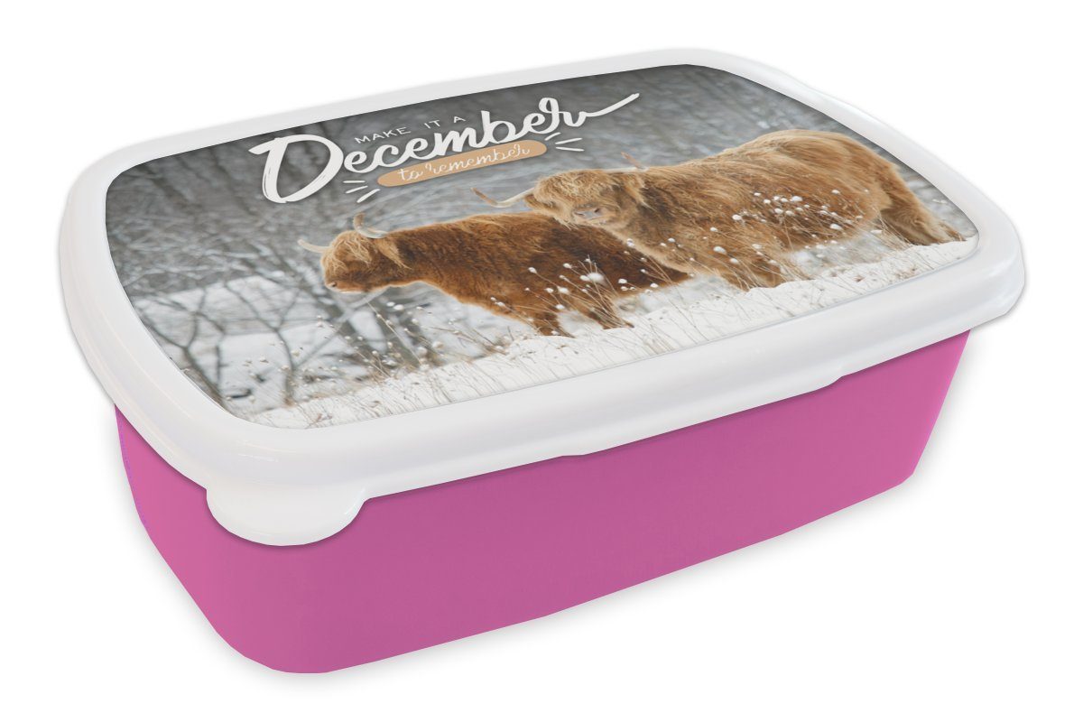 MuchoWow Lunchbox Sprichwörter - 'Mach einen unvergesslichen Dezember' - Zitate, Kunststoff, (2-tlg), Brotbox für Erwachsene, Brotdose Kinder, Snackbox, Mädchen, Kunststoff rosa