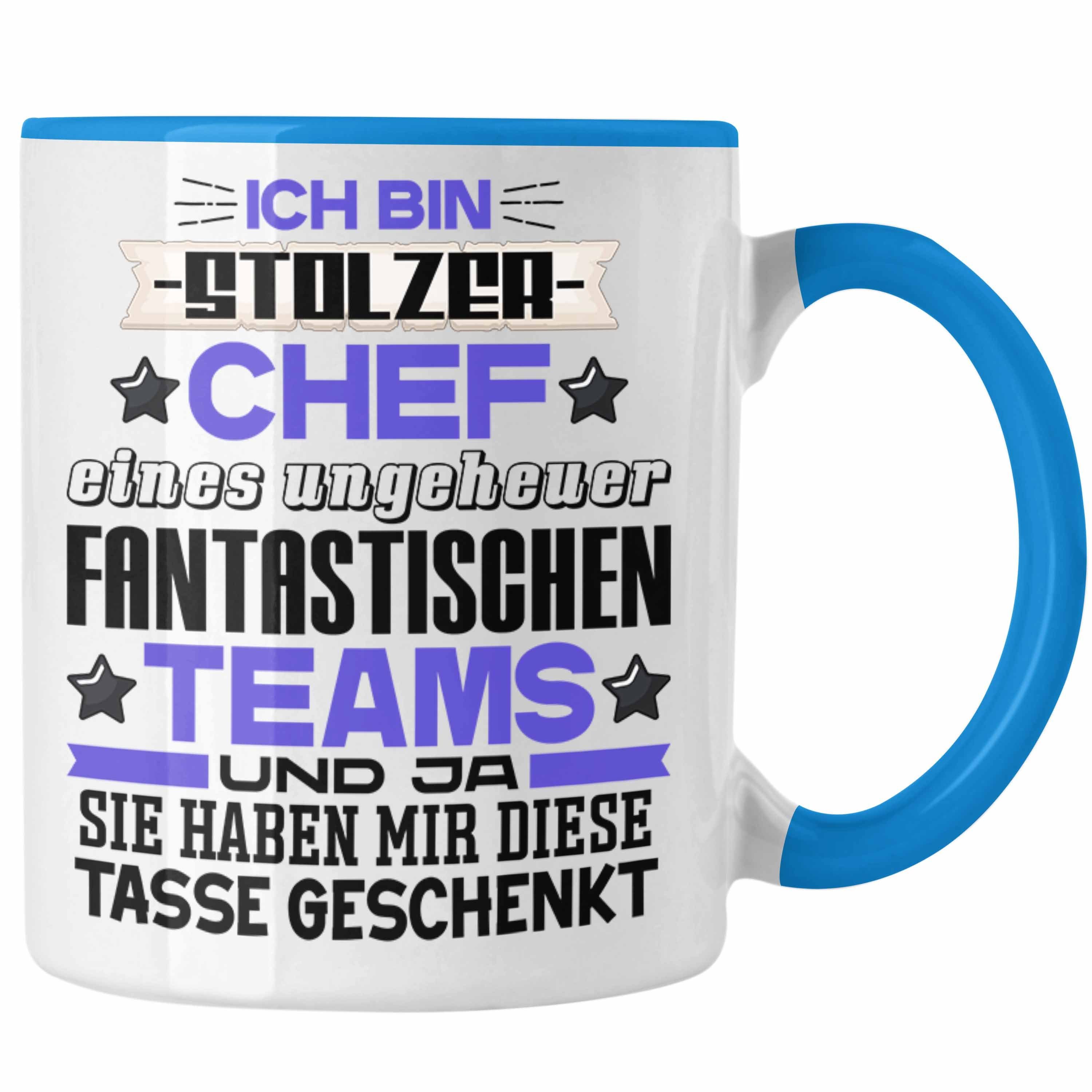 Trendation Tasse Ich Bin Stolzer Chef Tasse Geschenk Fantastisches Team Bester Chef Ge Blau
