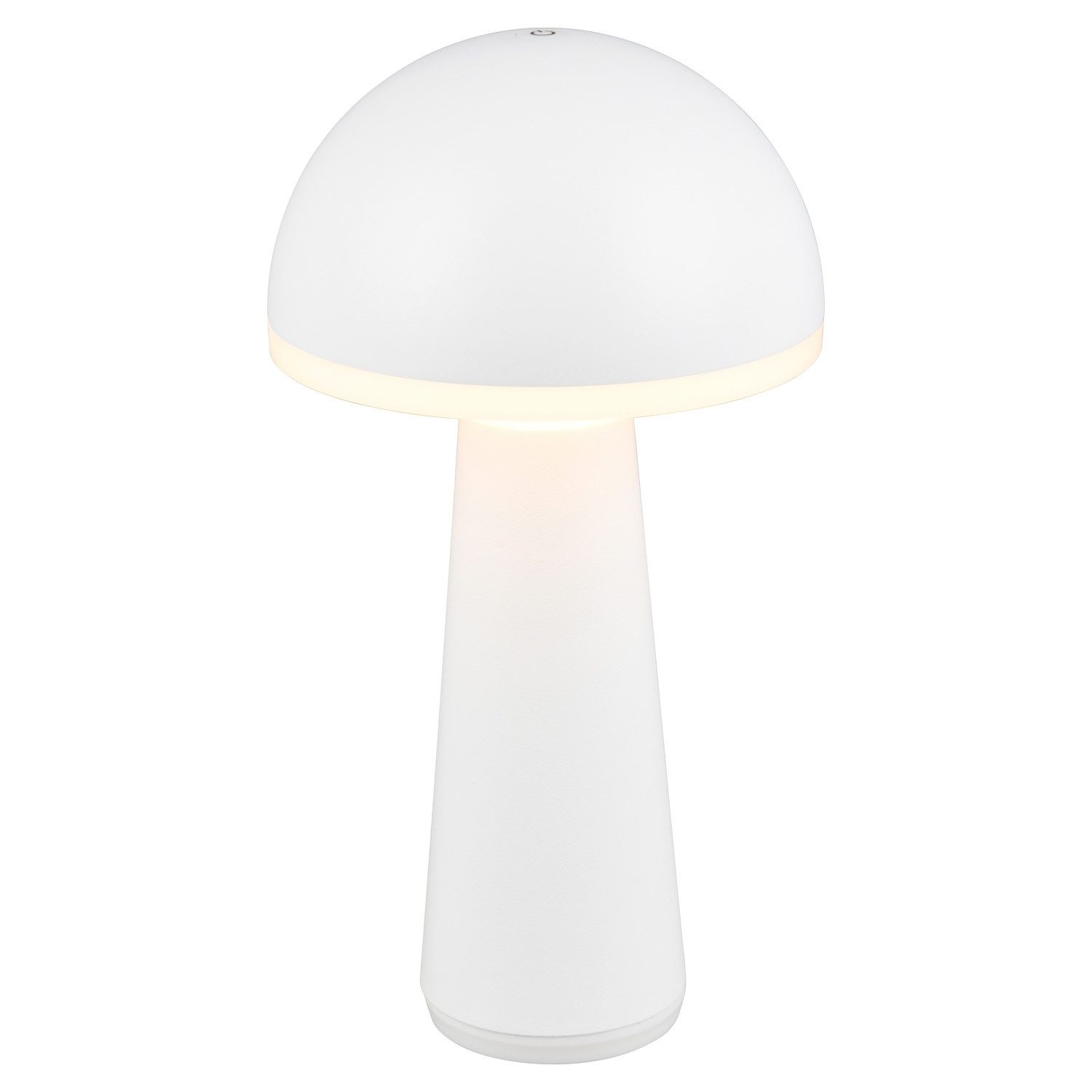 Reality Leuchten LED Tischleuchte FUNGO, H 31 cm, Weiß, Kunststoff, Metall, Anpassung der Farbtemperatur, Dimmfunktion, LED fest integriert, Extra-Warmweiß, Neutralweiß, Tageslichtweiß, Akkubetrieben, IP54 Outdoorgeeignet, inkl. Ladestation