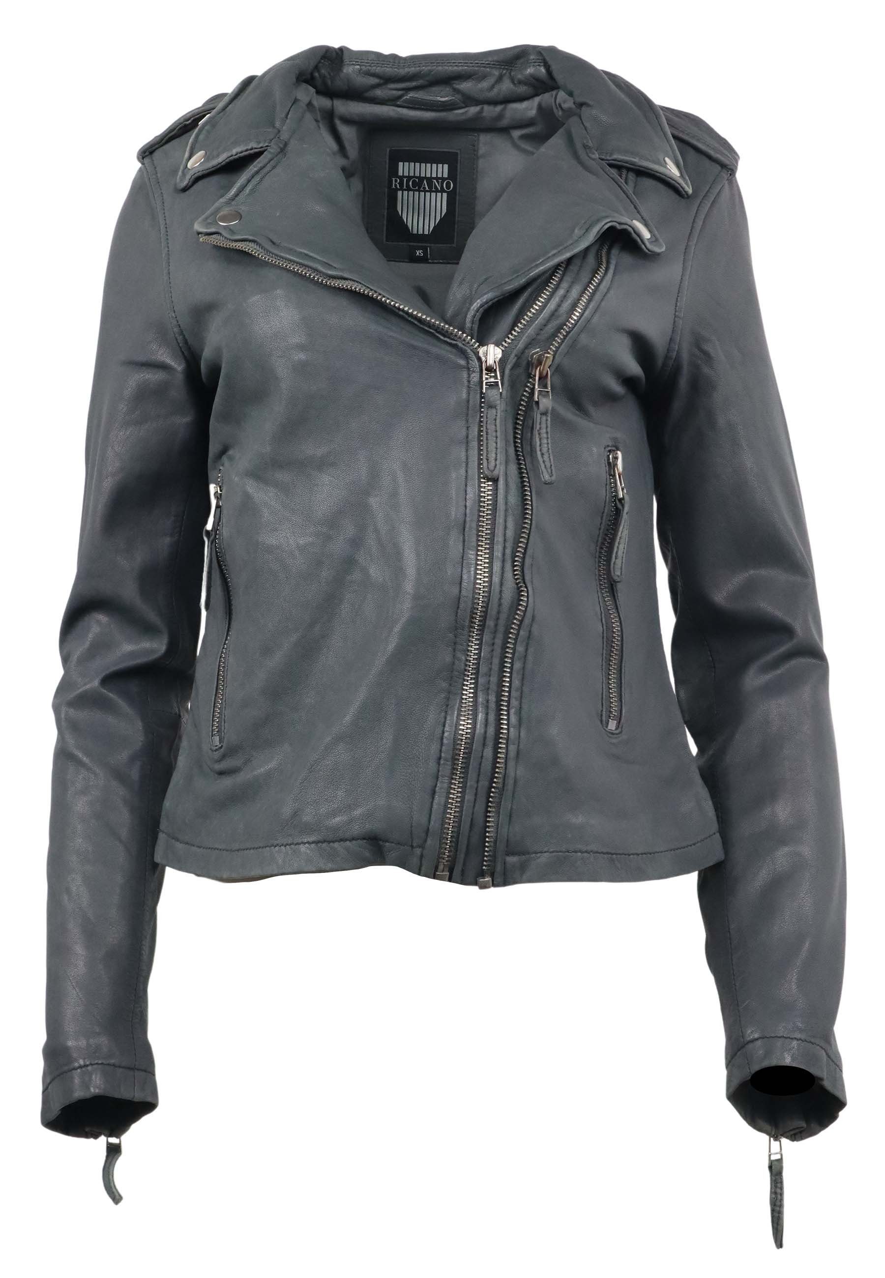 stylische hochwertiges Lamm RICANO Leder Foxy Dunkelgrau Bikerjacke, Lederjacke