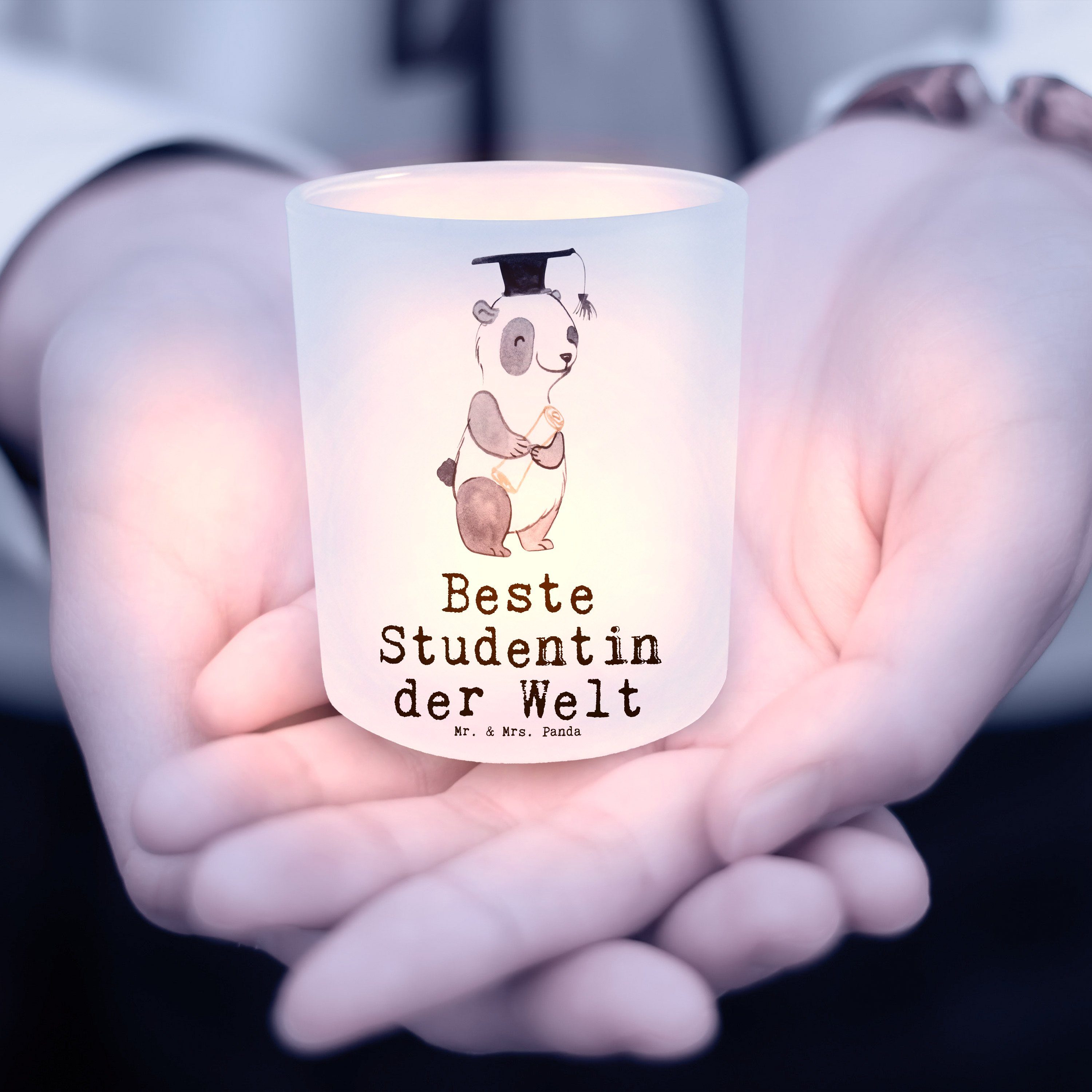 Geschenk, Beste & Transparent Mrs. Panda (1 Uni Windlicht Studentin Welt Panda der - Tochter, - Mr. St)