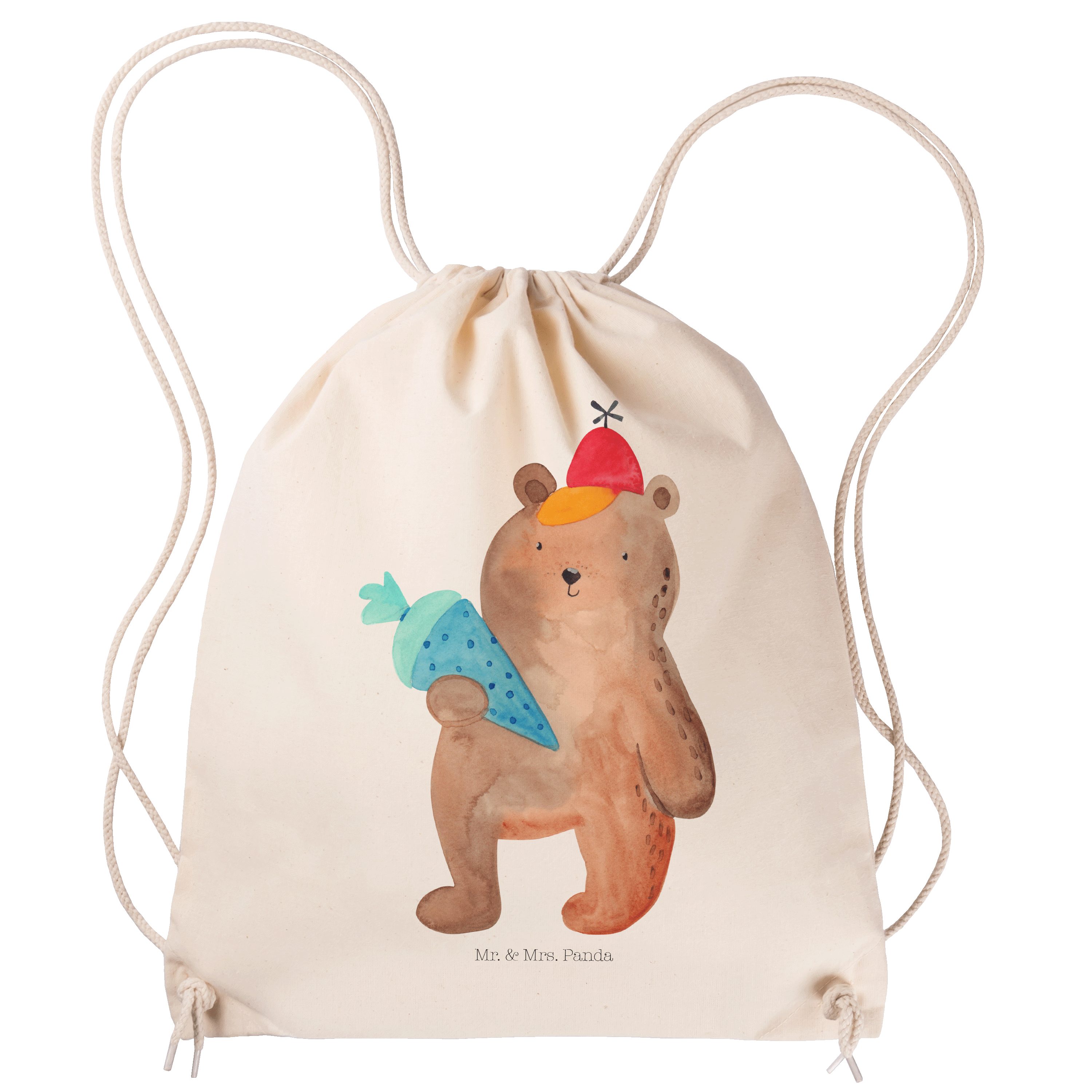 Mr. & Mrs. Panda Sporttasche Bär mit Schultüte - Transparent - Geschenk, Stoffbeutel, Sportbeutel, (1-tlg) | Canvas-Taschen