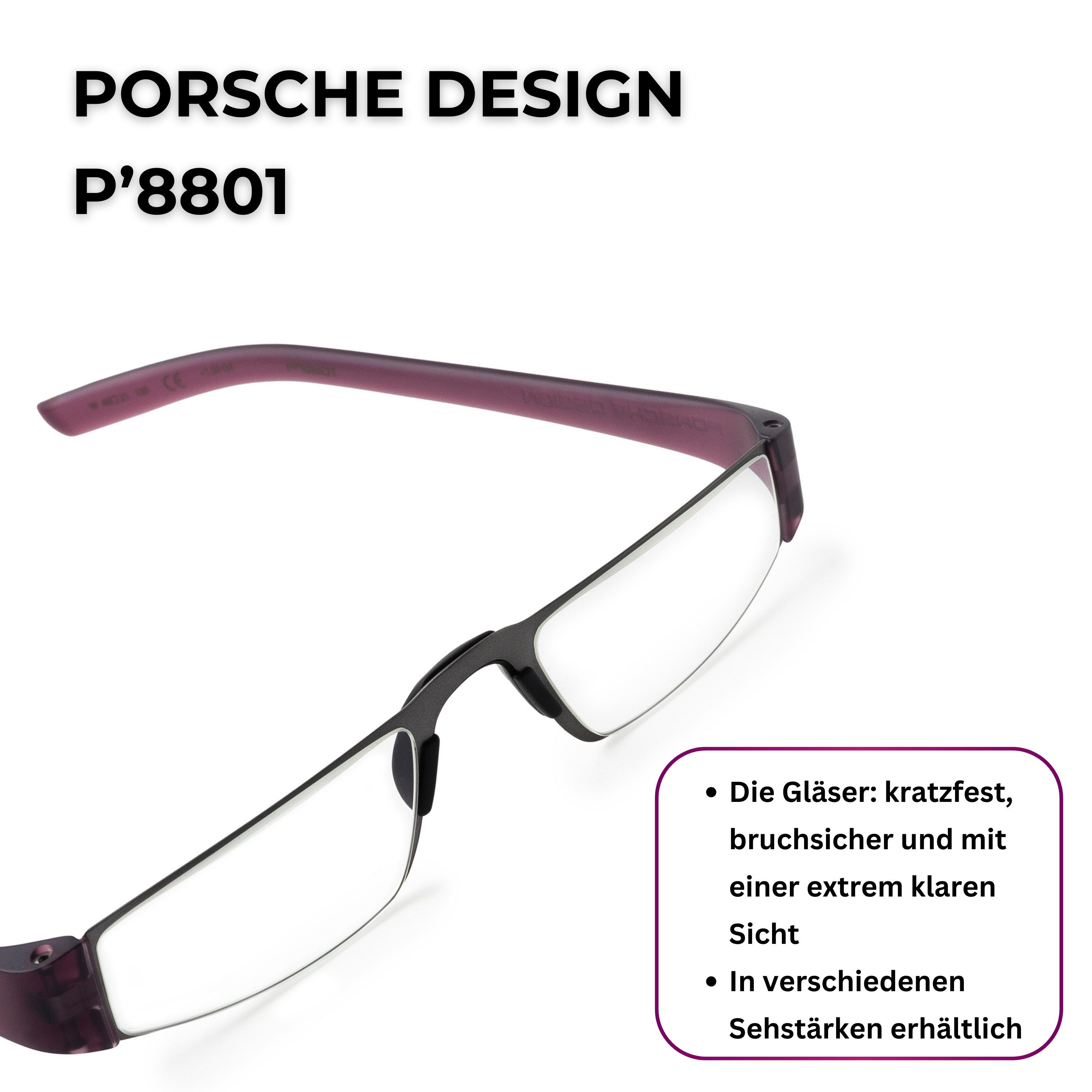 PORSCHE Design Brillengestell Porsche Design Lesebrille P8801, Sehhilfe aus Edelstahl, Modell: W, 100 % Original Porsche Design, Direkt vom Optiker