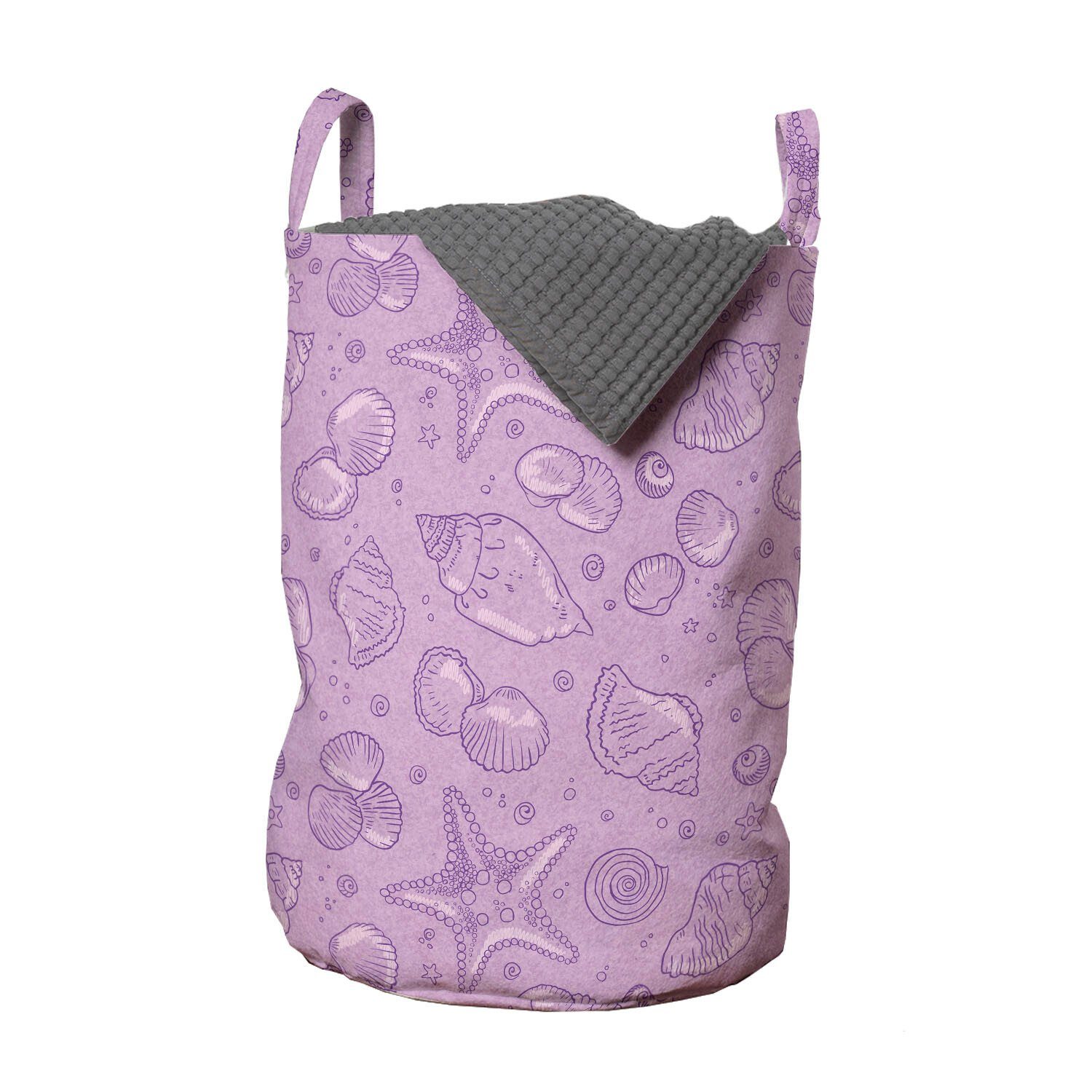 Abakuhaus Wäschesäckchen Wäschekorb mit Griffen Kordelzugverschluss für Waschsalons, Ozean Marine-Muscheln in violetten Tönen