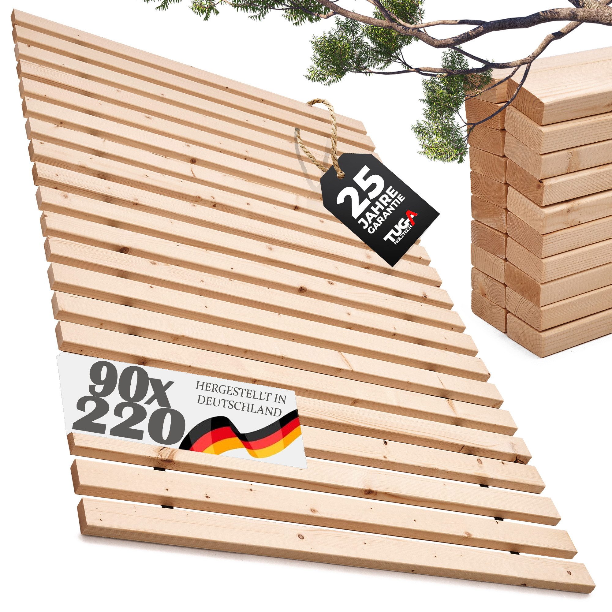 Rollrost Lattenrost Rolllattenrost 30mm 90 x 220 cm 500kg stabilster Bettrost, TUGA-Holztech, Breite 70 80 90 100 120 140 160 180 200 cm Länge 190 200 210 220 cm