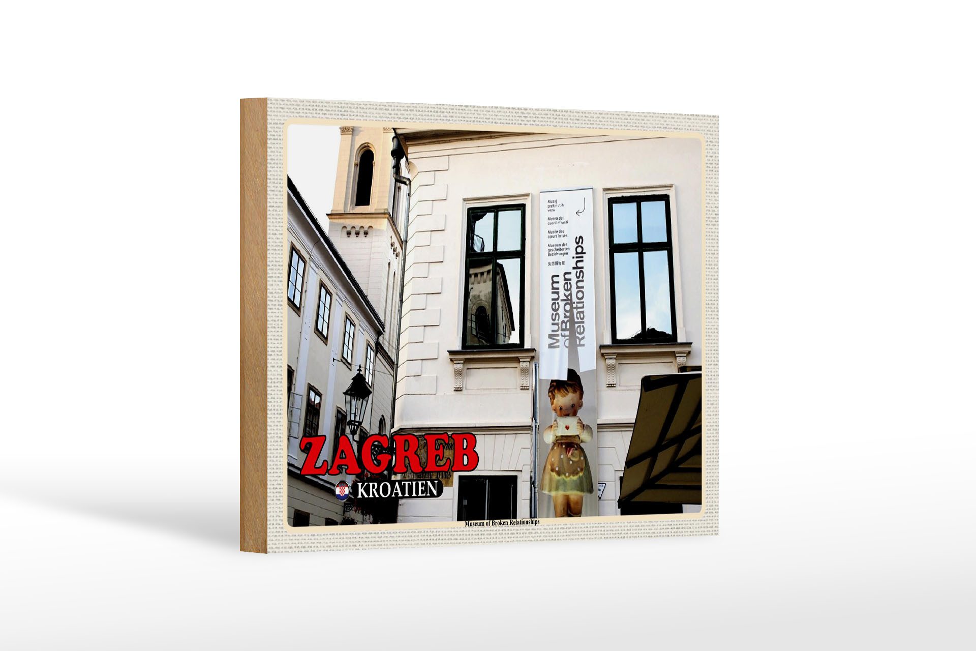 Femer GmbH Holzbild Reise 18x12 cm Zagreb Kroatien Museum Relationships, (1 St), Glatte Holzfaserplatte (MDF), vorn beschichtet