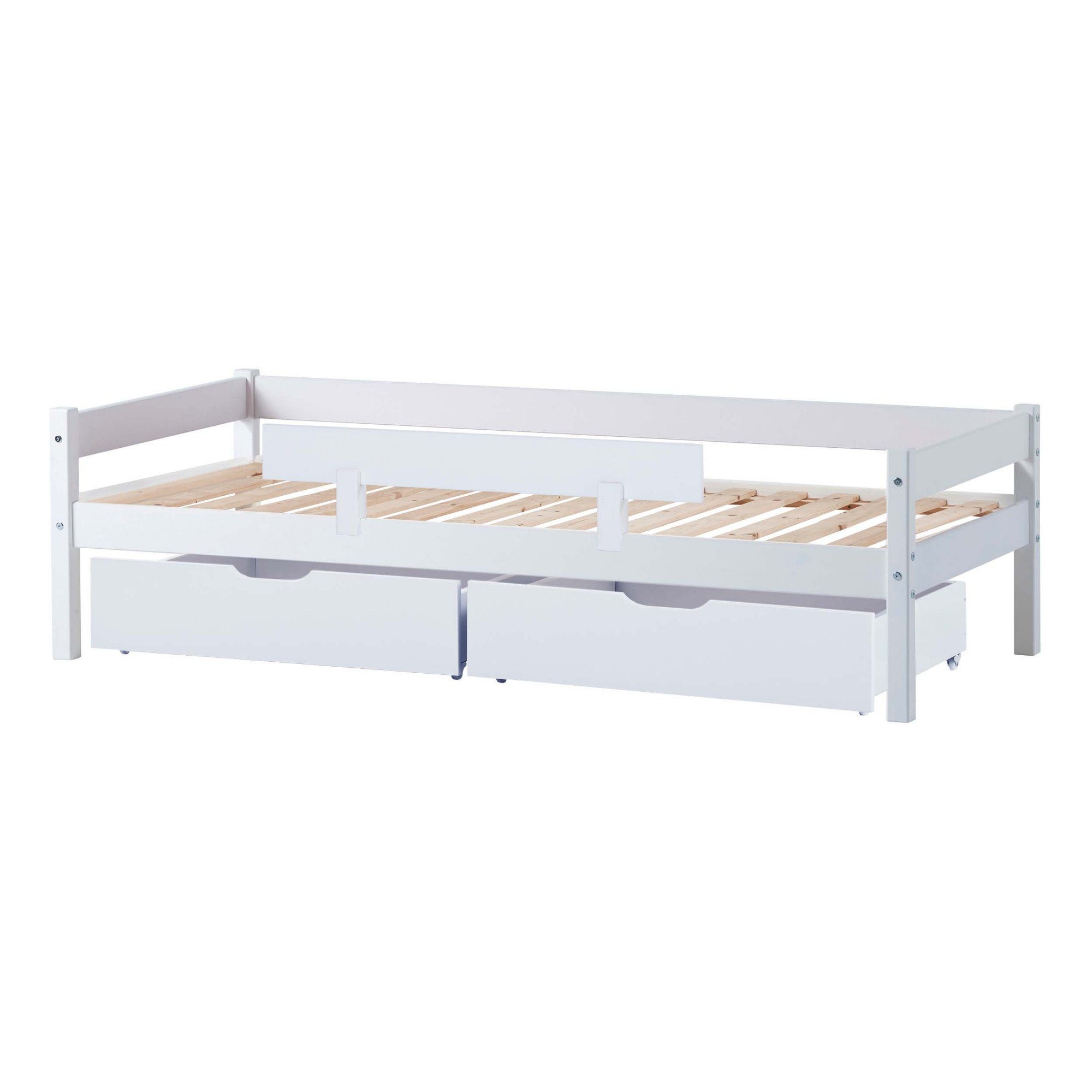 Lüttenhütt Jugendbett ECO One, Kinderbett Rausfallschutz, Schubkästen mit 2 mit Weiss