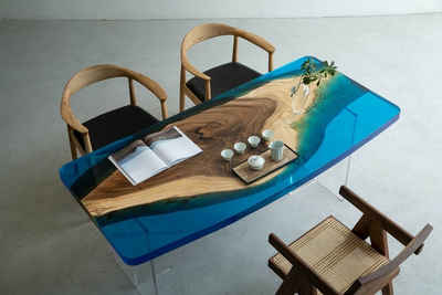JVmoebel Esstisch, Esstisch Blue River Table Echtes Holz 200x90 Tische Epoxidharz