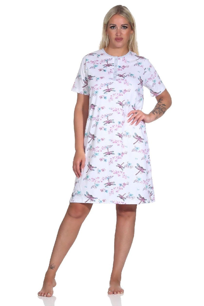 weiss floraler Nachthemd kurzarm Normann Nachthemd Alloverprint Damen am Knopfleiste Hals und