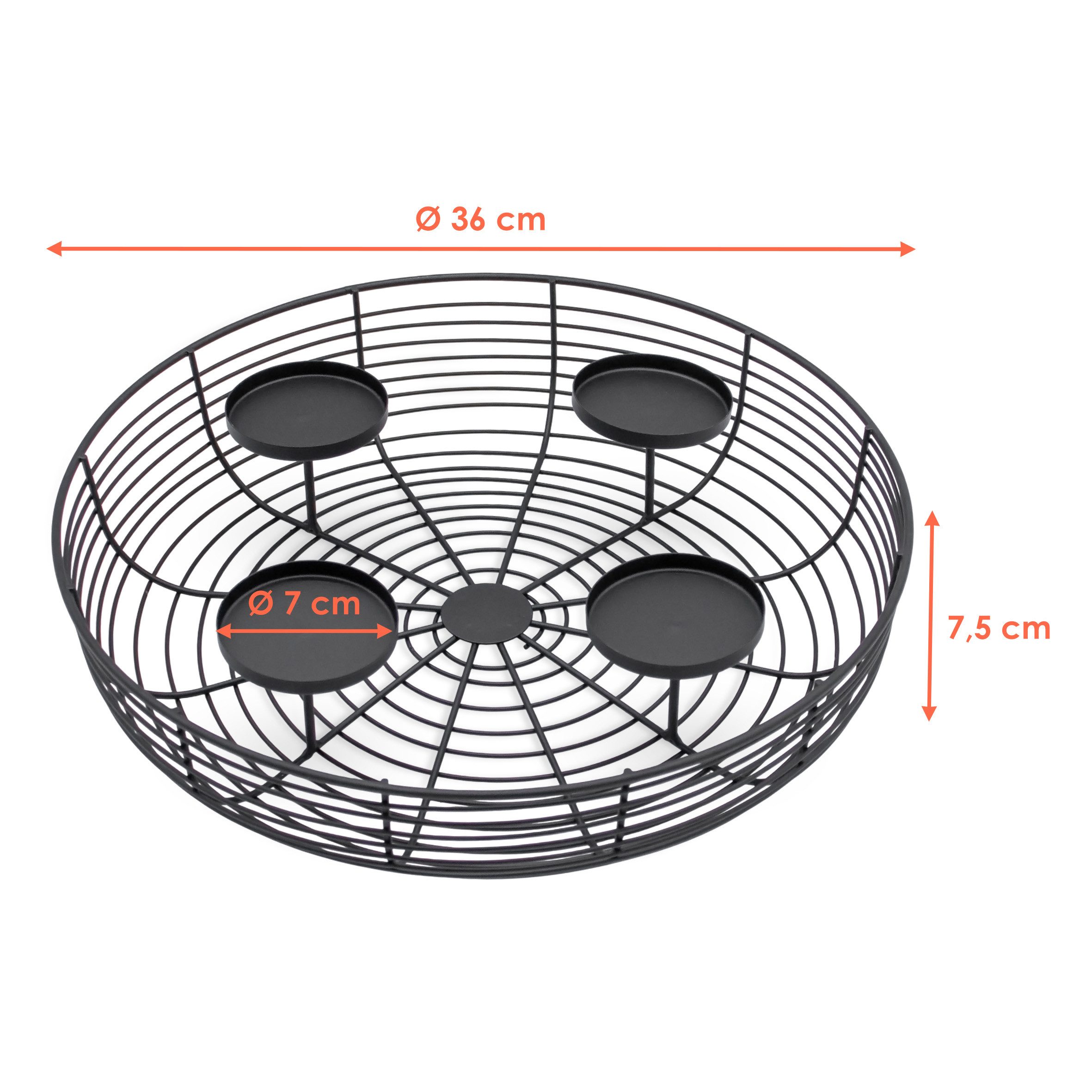 Spetebo Adventskranz Metall Gitter schwarz für 4 Kerzen - 36 cm, für Kugel- und Stumpenkerzen bis ca. 7 cm Durchmesser