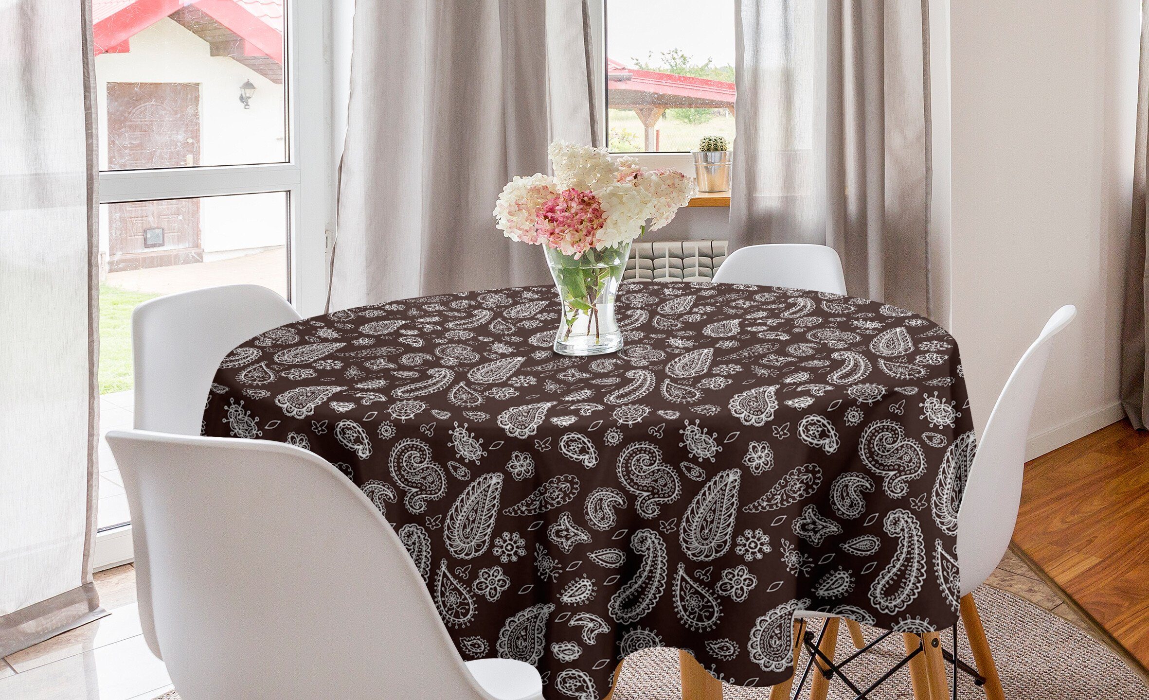 Abakuhaus Tischdecke Kreis Tischdecke Abdeckung Esszimmer Paisley Brown Küche Damast-Blumen-Motiv Dekoration, für