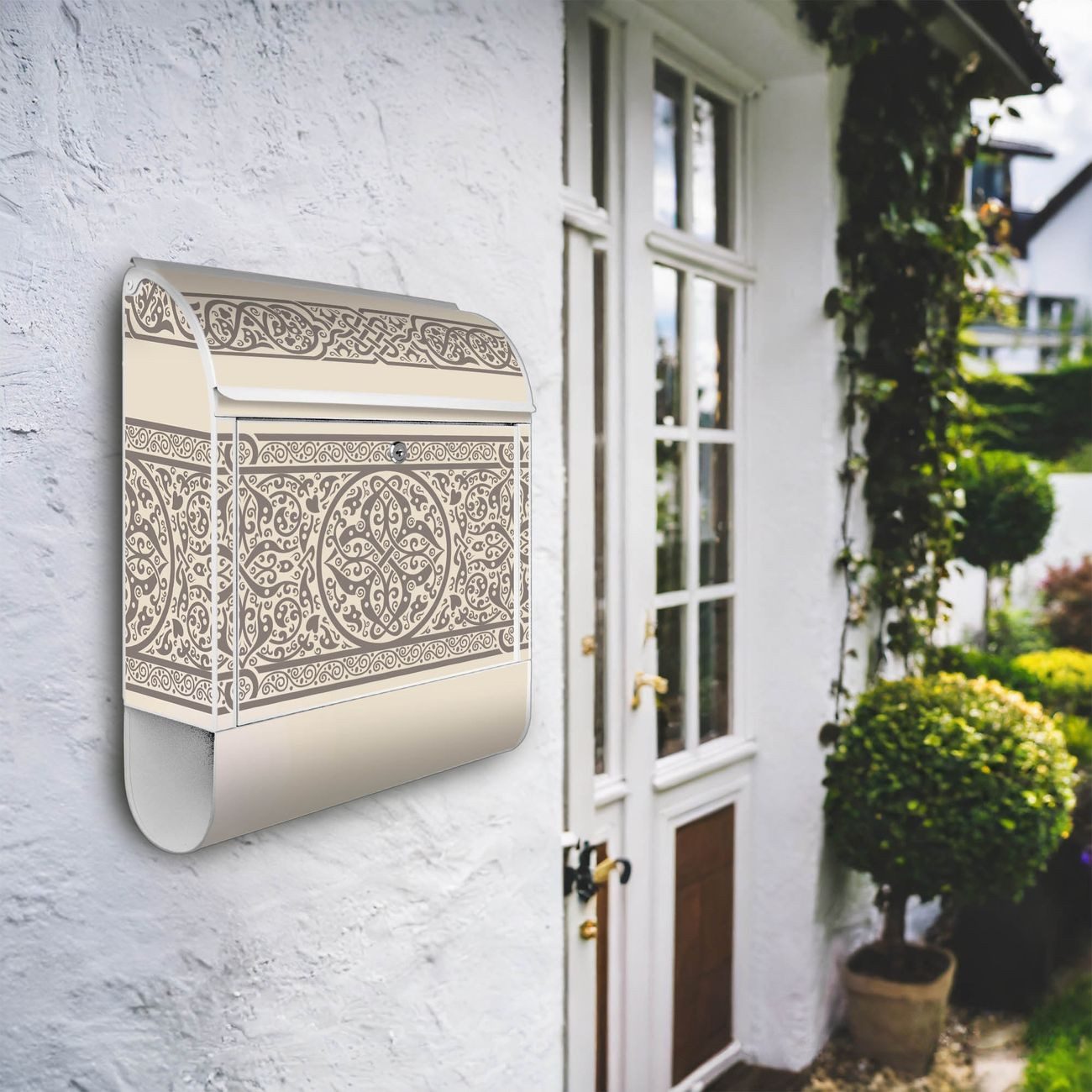 banjado Wandbriefkasten Stahl Keltischer Knoten (Wandbriefkasten witterungsbeständig, pulverbeschichtet, mit Zeitungsfach), 39 x 47 x 14cm