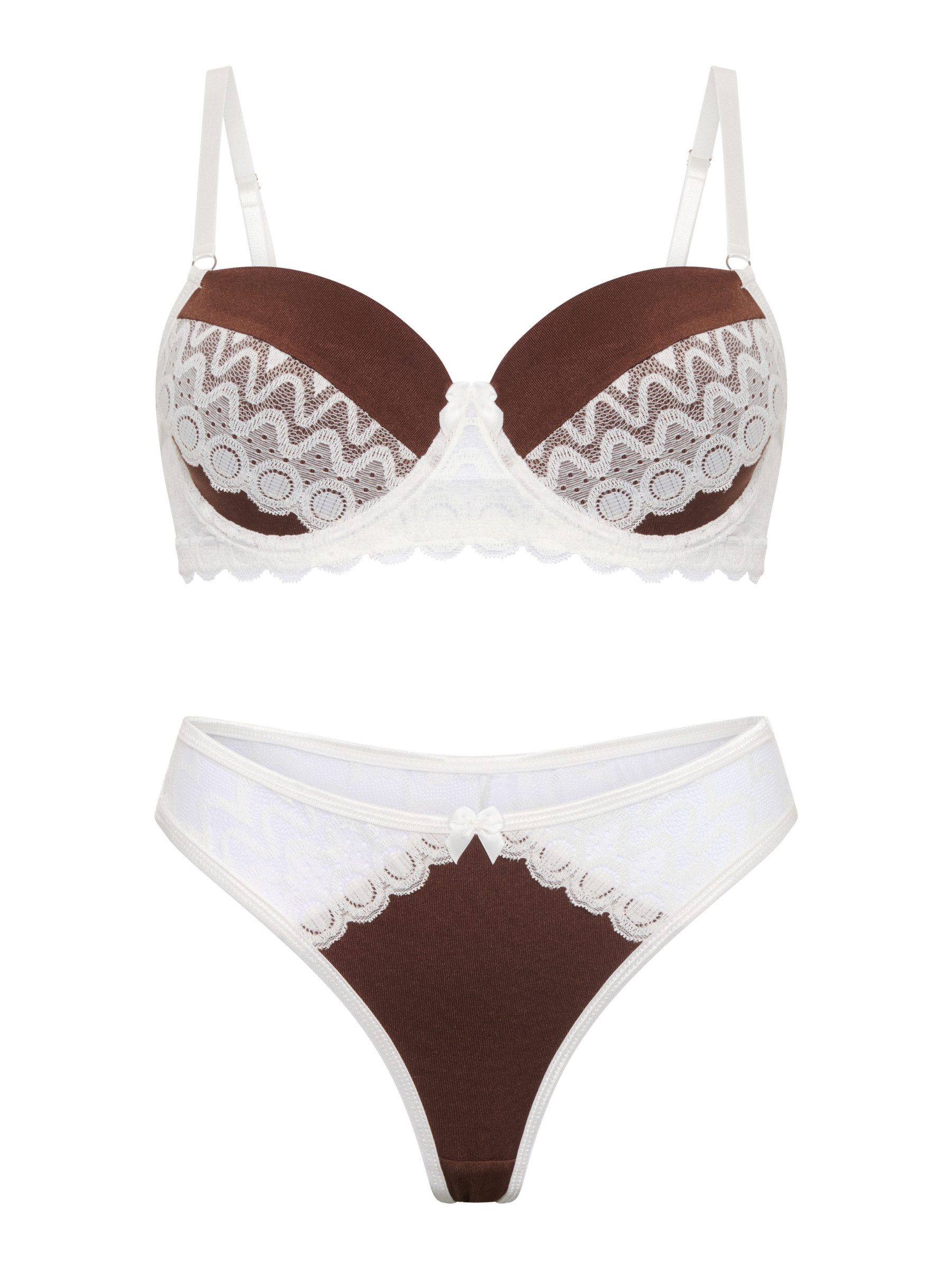 Elegant Love Set: Push-up-BH Dessous-Set für Damen – Sexy Bügel-BH & String mit Spitzenbesatz (Set, 2-tlg., mit Slip) Luxuriöse Damenunterwäsche – Reizwäsche für besondere Anlässe