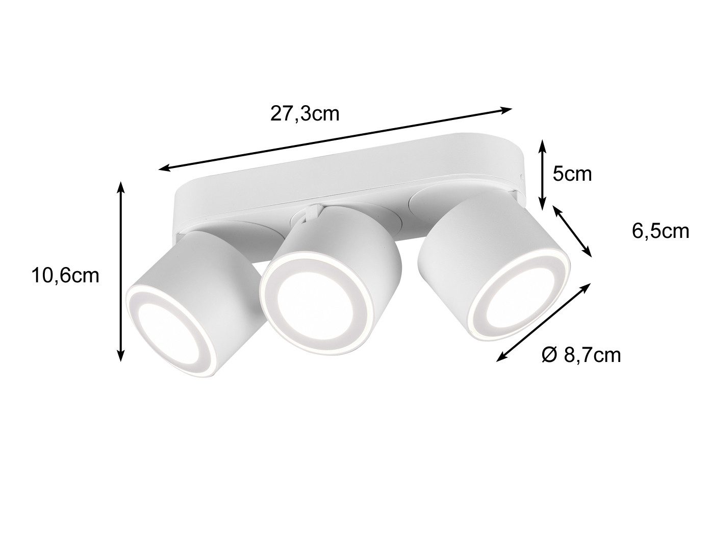 TRIO Leuchten LED Deckenstrahler, LED fest integriert, Warmweiß, Spots für Decke aus Metall, Aufputz oder Einbau-Strahler innen, B:27cm