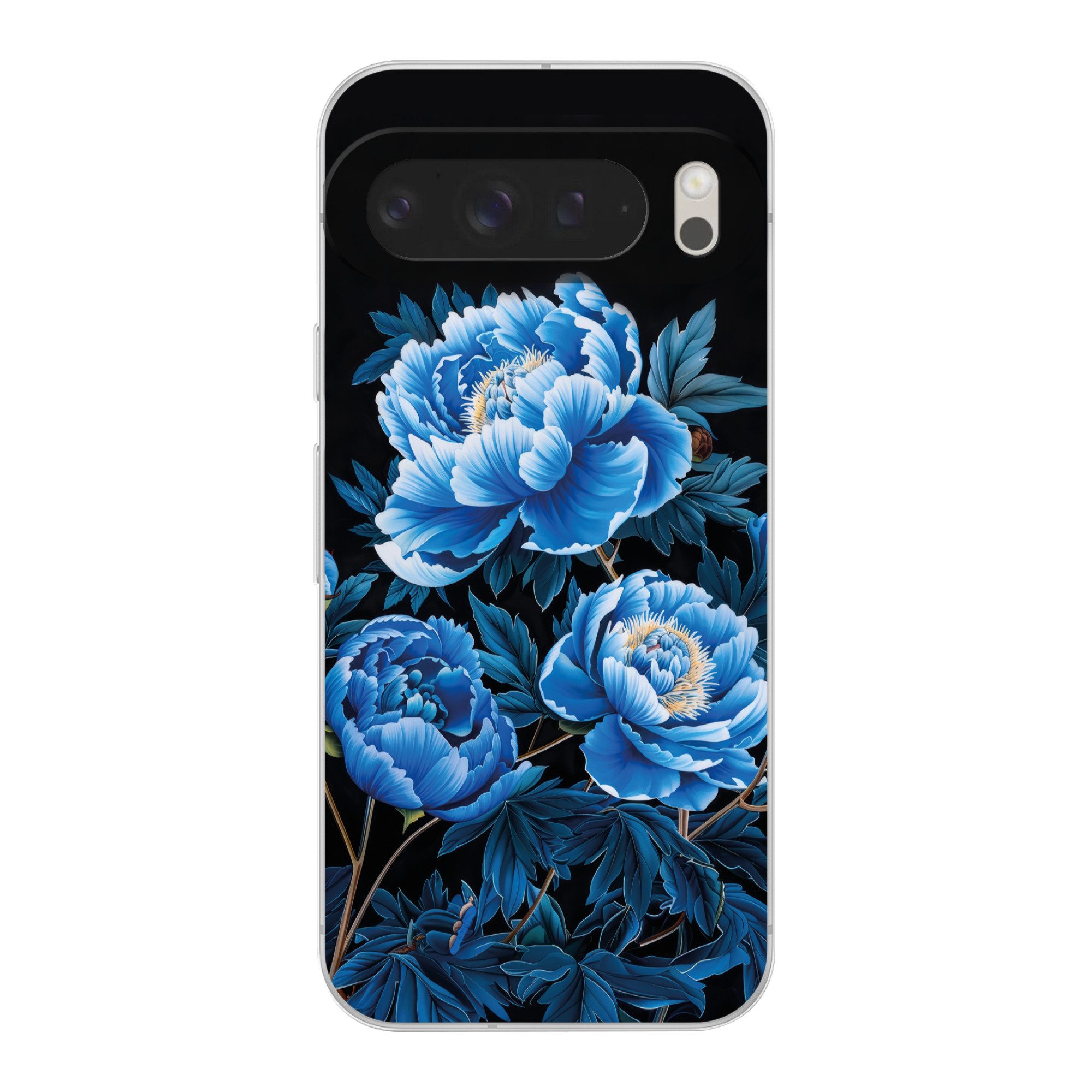 MuchoWow Handyhülle für Google Pixel 9 Pro XL Blumen - Schwarz - Blau - Modern, Handy Case, Silikon, Bumper Case Dünn