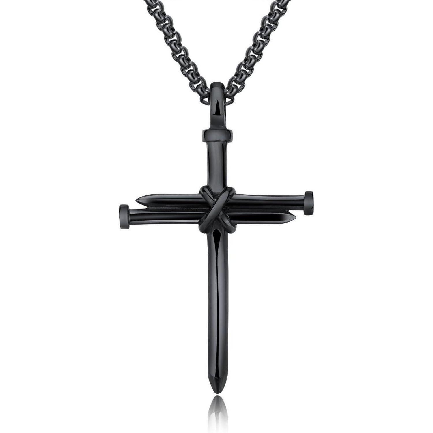 Kreuzkette Edelstahl Kreuz Anhänger Halskette für Herren Schwarz Punk Schmuck