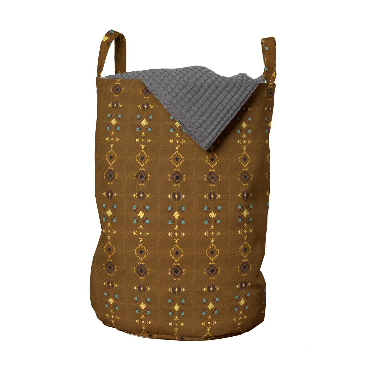 Abakuhaus Wäschesäckchen Wäschekorb mit Griffen Kordelzugverschluss für Waschsalons, Schokoladenbraun Aztec Motiv Muster | Wäschesäcke