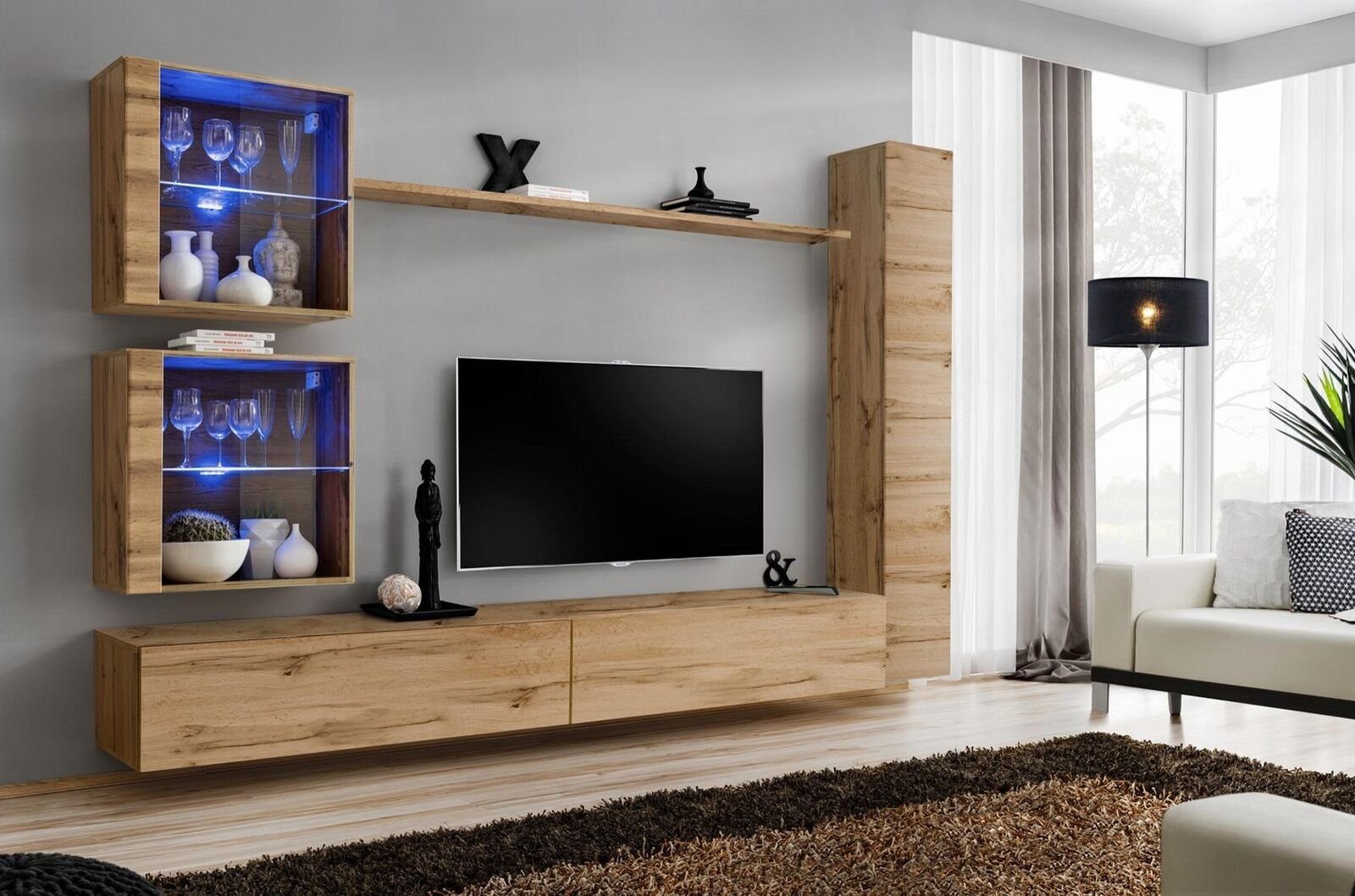JVmoebel Wohnwand Braun Luxus Wohnzimmer Wohnwand Möbel 3x Wandschrank TV-Ständer, (7-St), Made in Europa