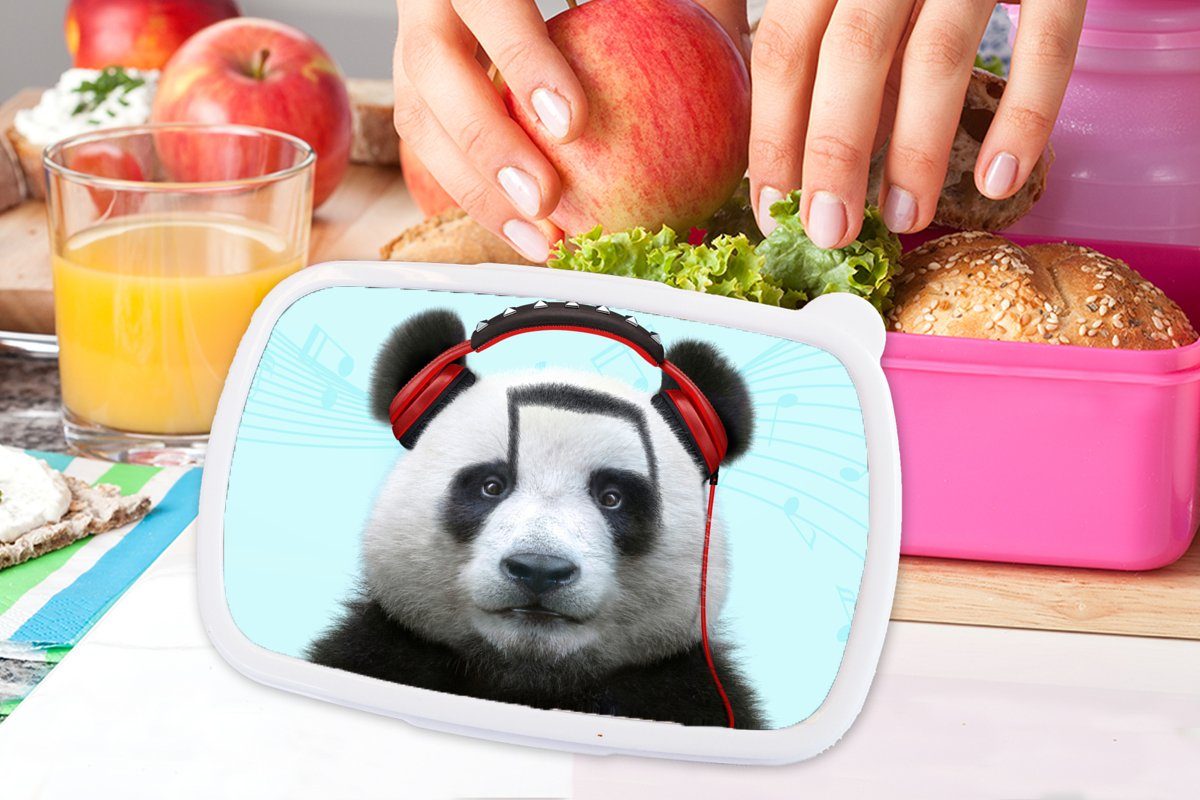 Rot, Lunchbox MuchoWow Brotdose Snackbox, - für (2-tlg), Kunststoff, - Brotbox Tier Mädchen, - - Kinder, Kunststoff Musiknoten rosa Kopfhörer Panda Erwachsene,