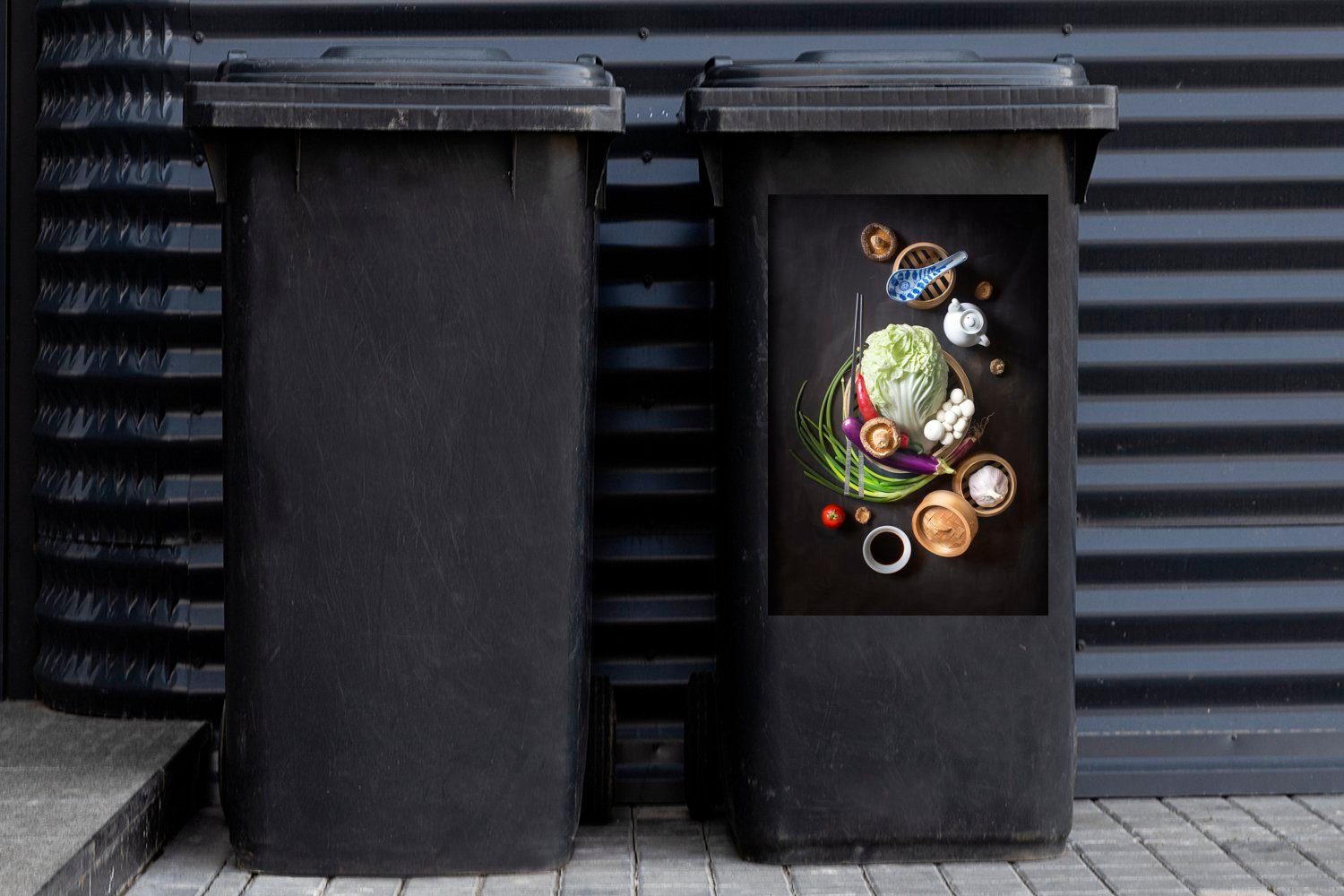 Gemüse Besteck - Abfalbehälter Container, MuchoWow Sticker, Mülltonne, Küchenutensilien - Wandsticker Mülleimer-aufkleber, St), (1
