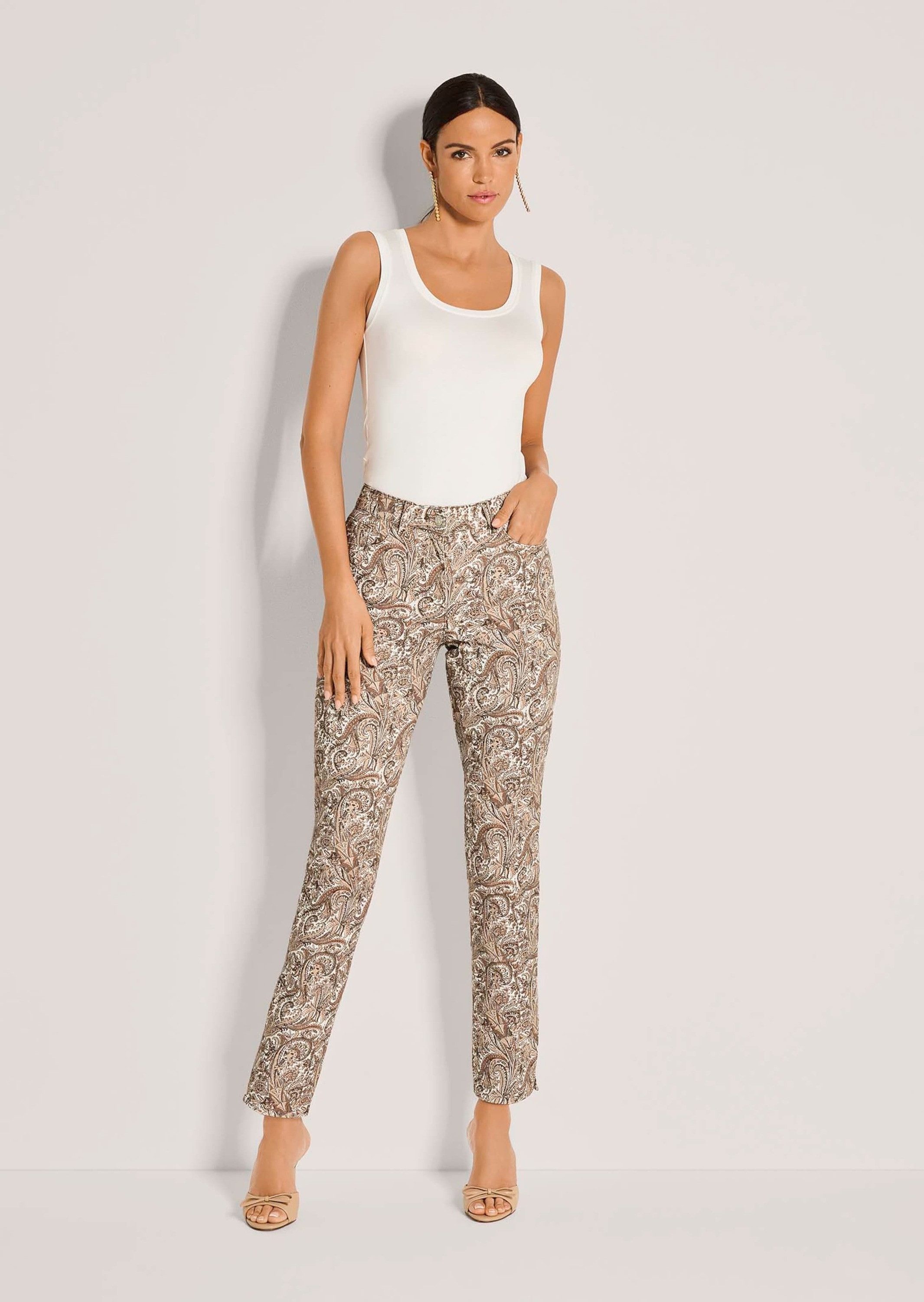 MADELEINE Stoffhose Kurzgröße: Jerseyhose mit Paisley-Muster Baumwollhose mit Formbund, Gürtelschlaufen, Taschen und Knöchellänge