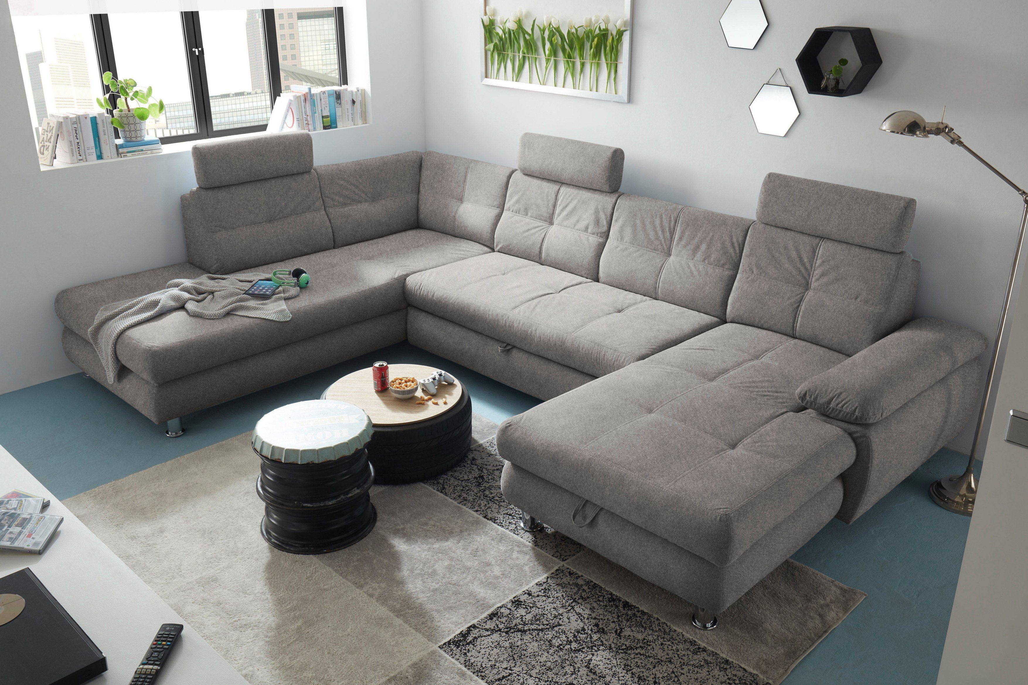 ED EXCITING DESIGN Wohnlandschaft Alba, mit Schlaffunktion & Bettkasten, verstellbare Kopfstützen