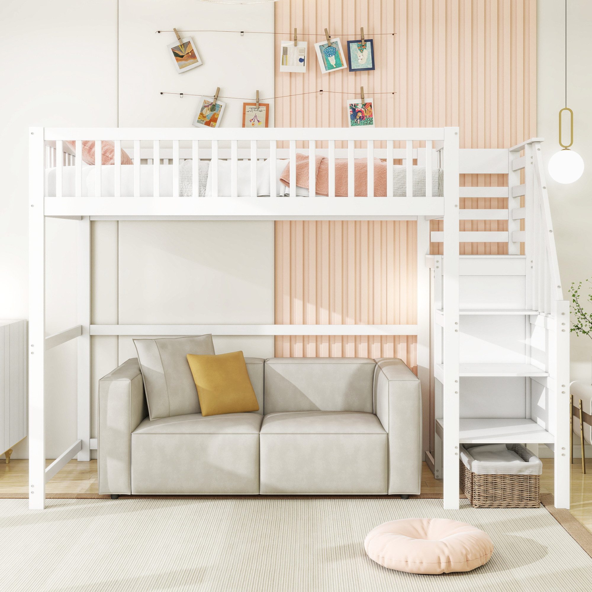 Flieks Hochbett Massivholz Kinderbett 90x200cm mit günstig online kaufen