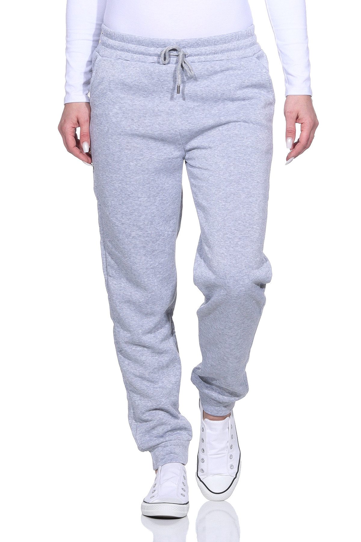 Aurela Damenmode Jogginghose Sporthose für Damen warm gefütterte Haushose in Unifarben, mit Gummibund & Schnürung