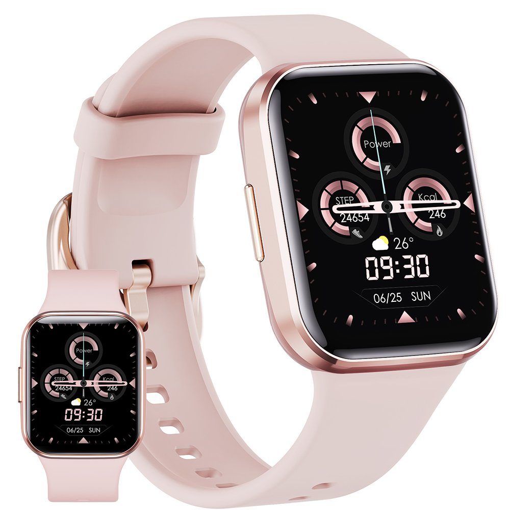 Mutoy Smartwatch, Smartwatch Damen Rosa Zoll), Schrittzähler IP67 Pulsmesser Touchscreen HD Aktivitätstracker Tracker (1.69" Smartwatch Uhr Voll Herren Wasserdicht Fitness