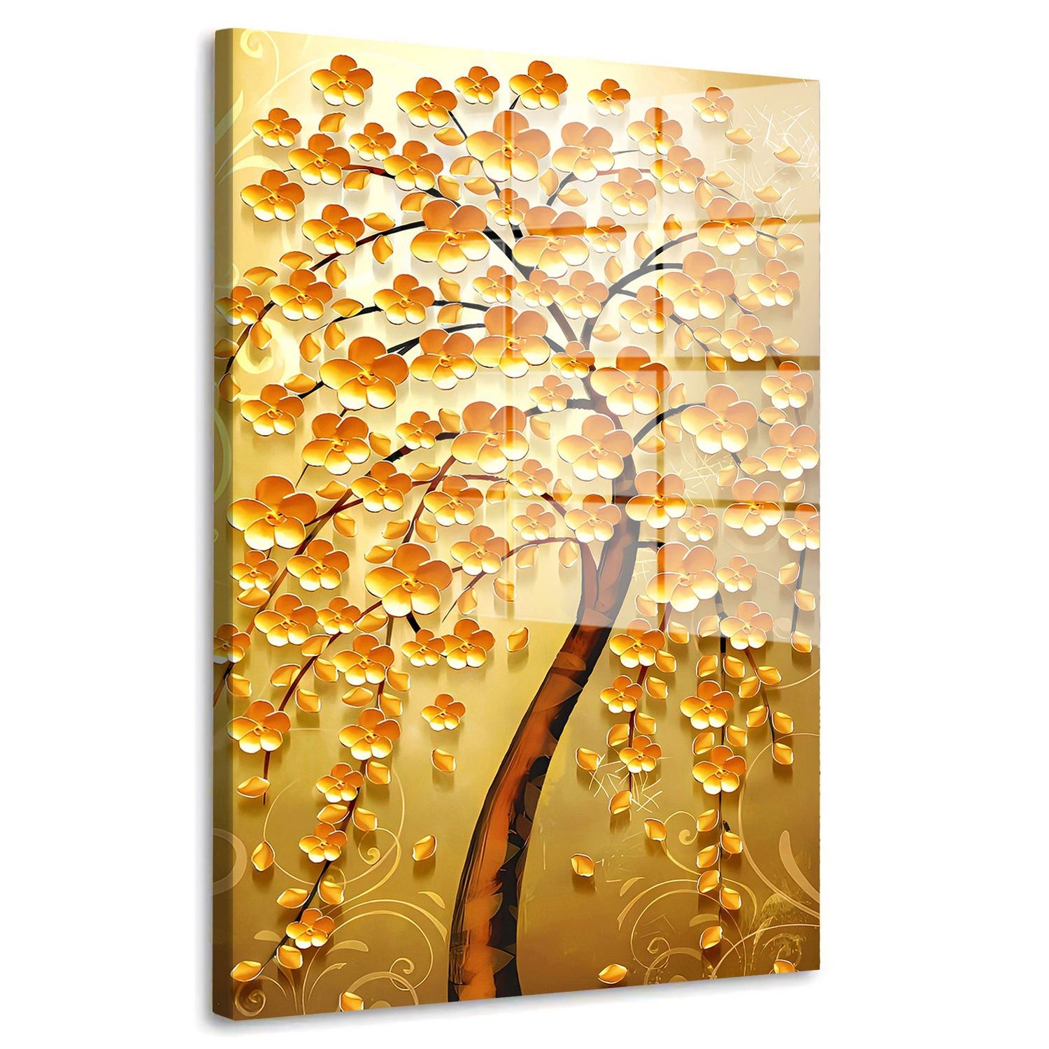 Artedinoi Acrylglasbild Goldener Baum Acrylglasbild Wandbild Abstrakt Gold Natur Modern XXL, Weit verzweigter Baum in warmen Goldtönen.
