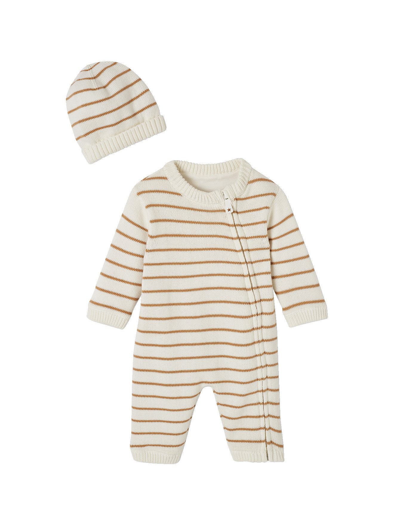 Overall Baby-Set aus gestreiftem Strick: Overall & Mütze