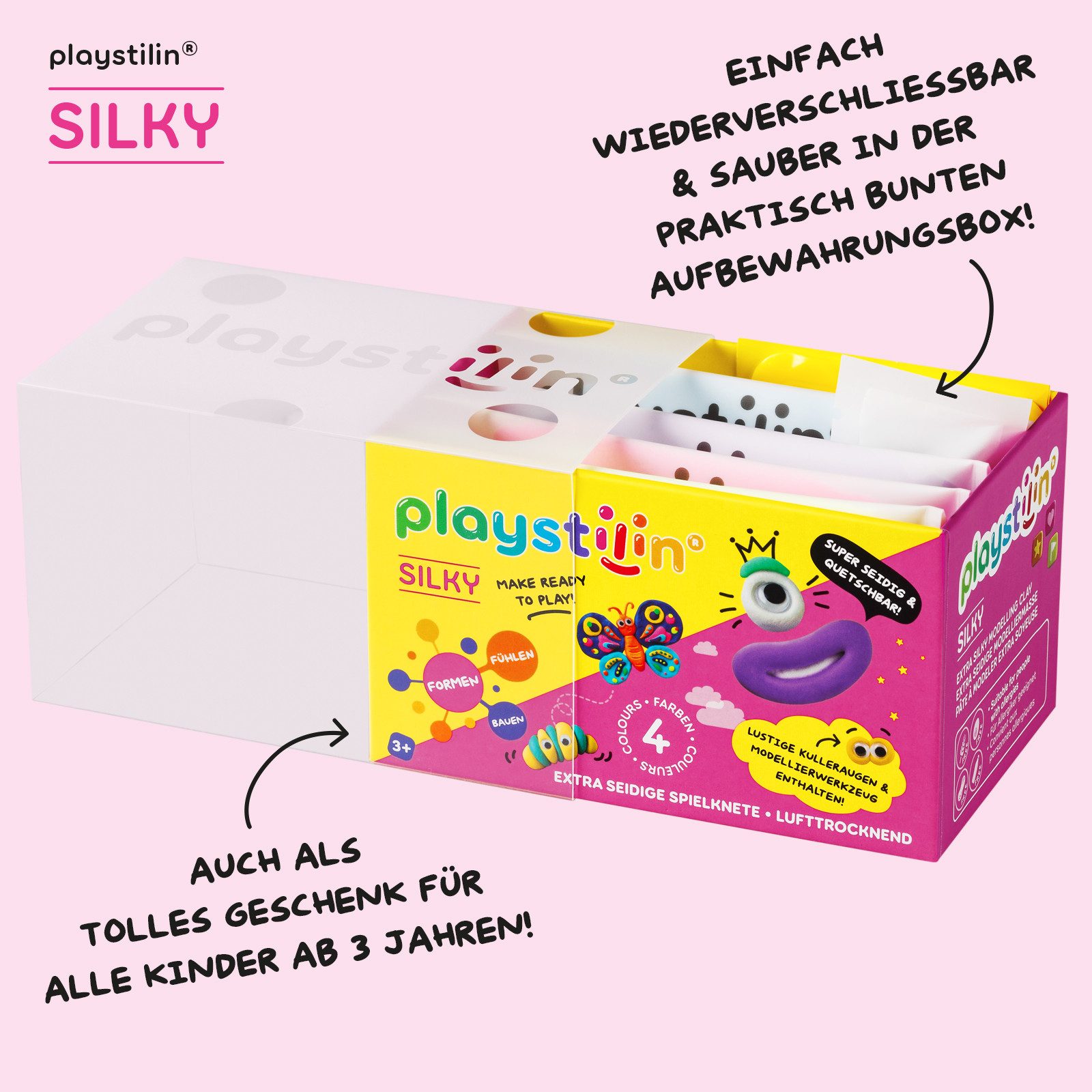 Playstilin® Knetform-Set SILKY (Knetset, 1-tlg., mit Kulleraugen und Modellierwerkzeug), super seidige Spielknete, lufttrocknend