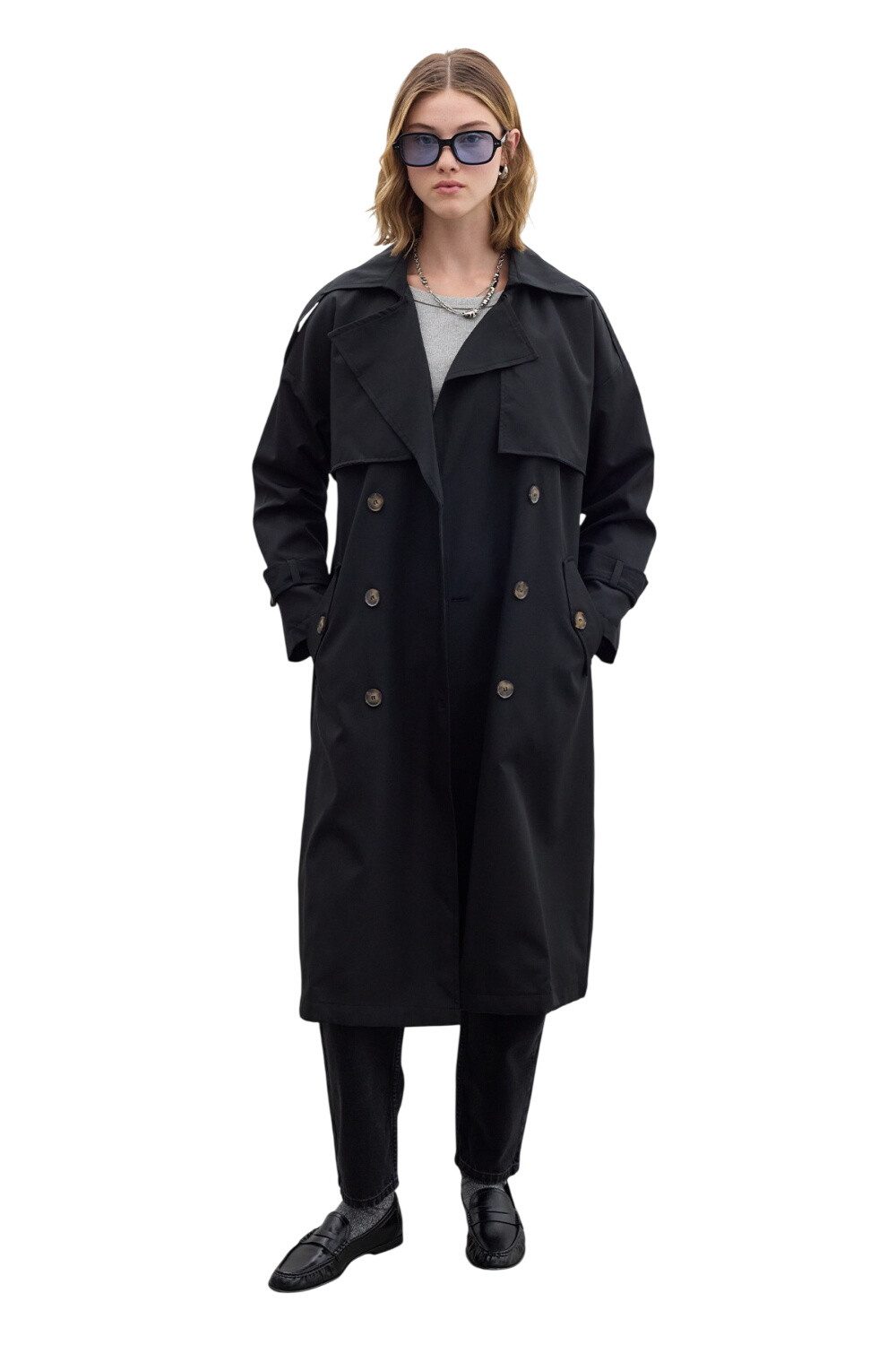 MANUKA Trenchcoat Knopftrenchcoat in Schwarz