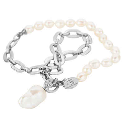 Célia von Barchewitz Perlenkette "SARAYU" aus ovalen Süßwasser-Zuchtperlen mit Gliederkette, ca. 70 cm, Anhänger Barockperle austauschbar