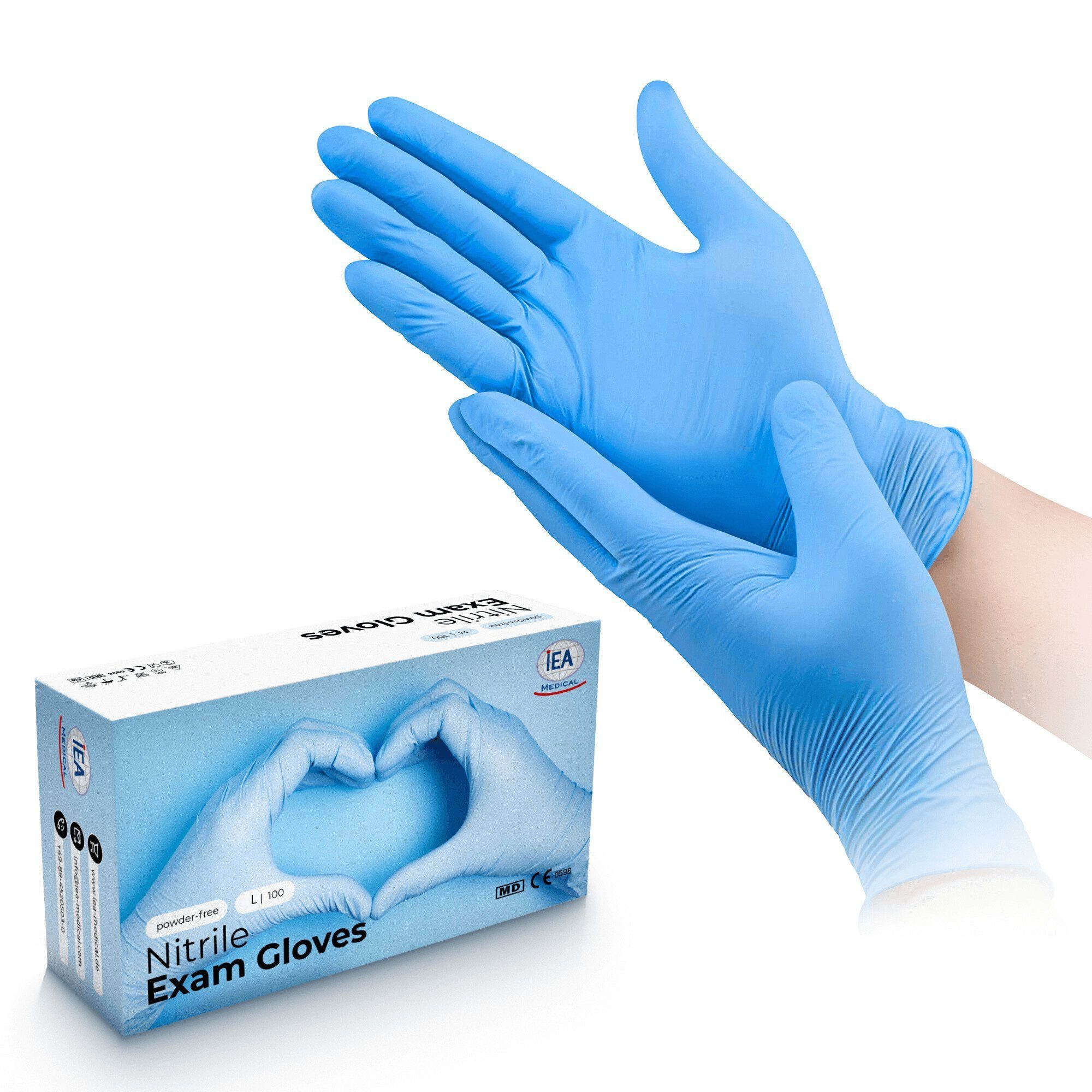 IEA Medical Nitril-Handschuhe Einweghandschuhe, Einmalhandschuhe, Handschuhe, Stück) Reißfest, Puderfrei, Farbe: Latexfreie Blau (Box, Nitrilhandschuhe