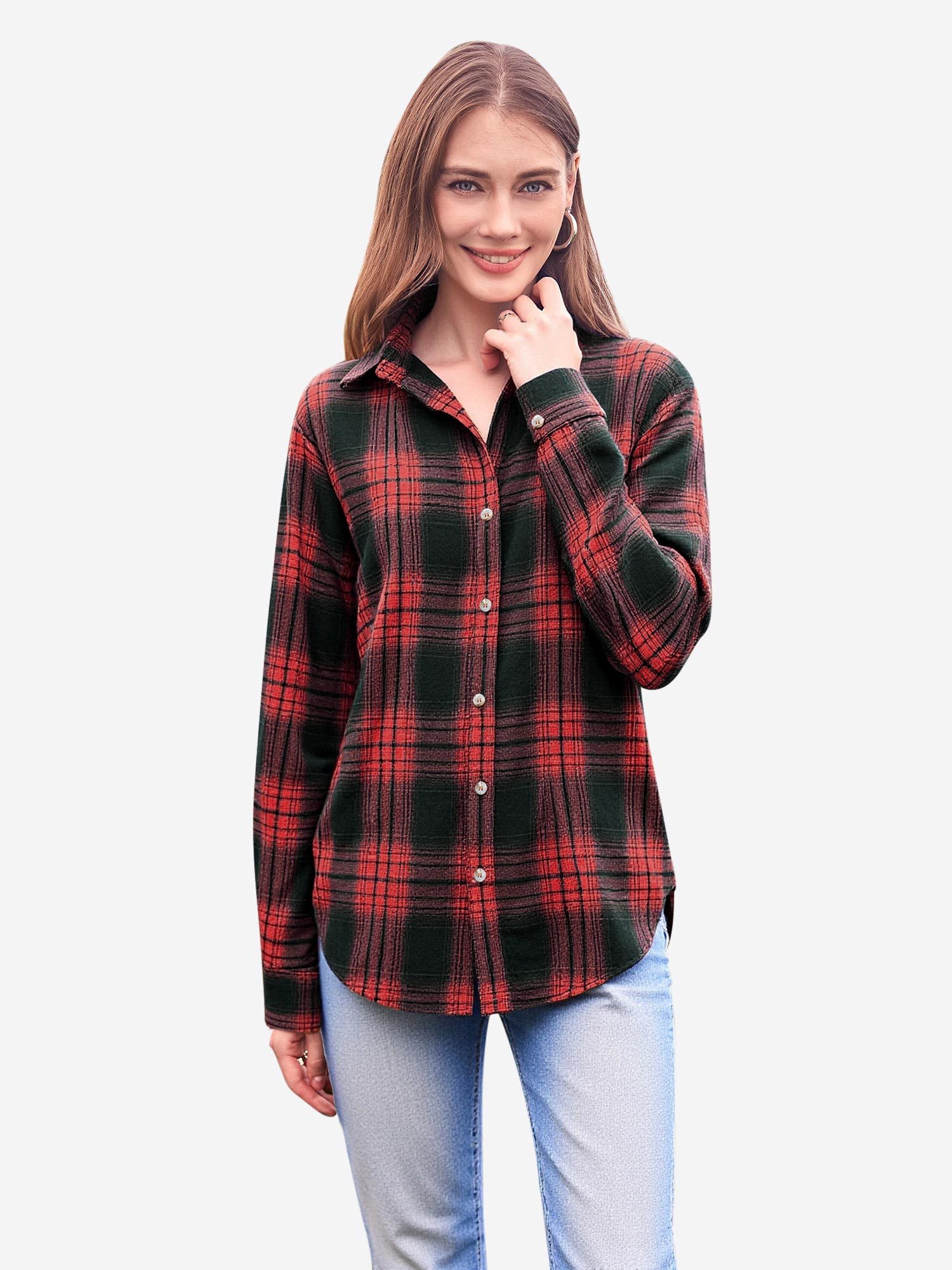 Imily Bela Блузкиshirt Damen Lässiges kariertes Flanellhemd mit Kragen Oberteile (Packung, 1-tlg., 1per-Pack) Plaid