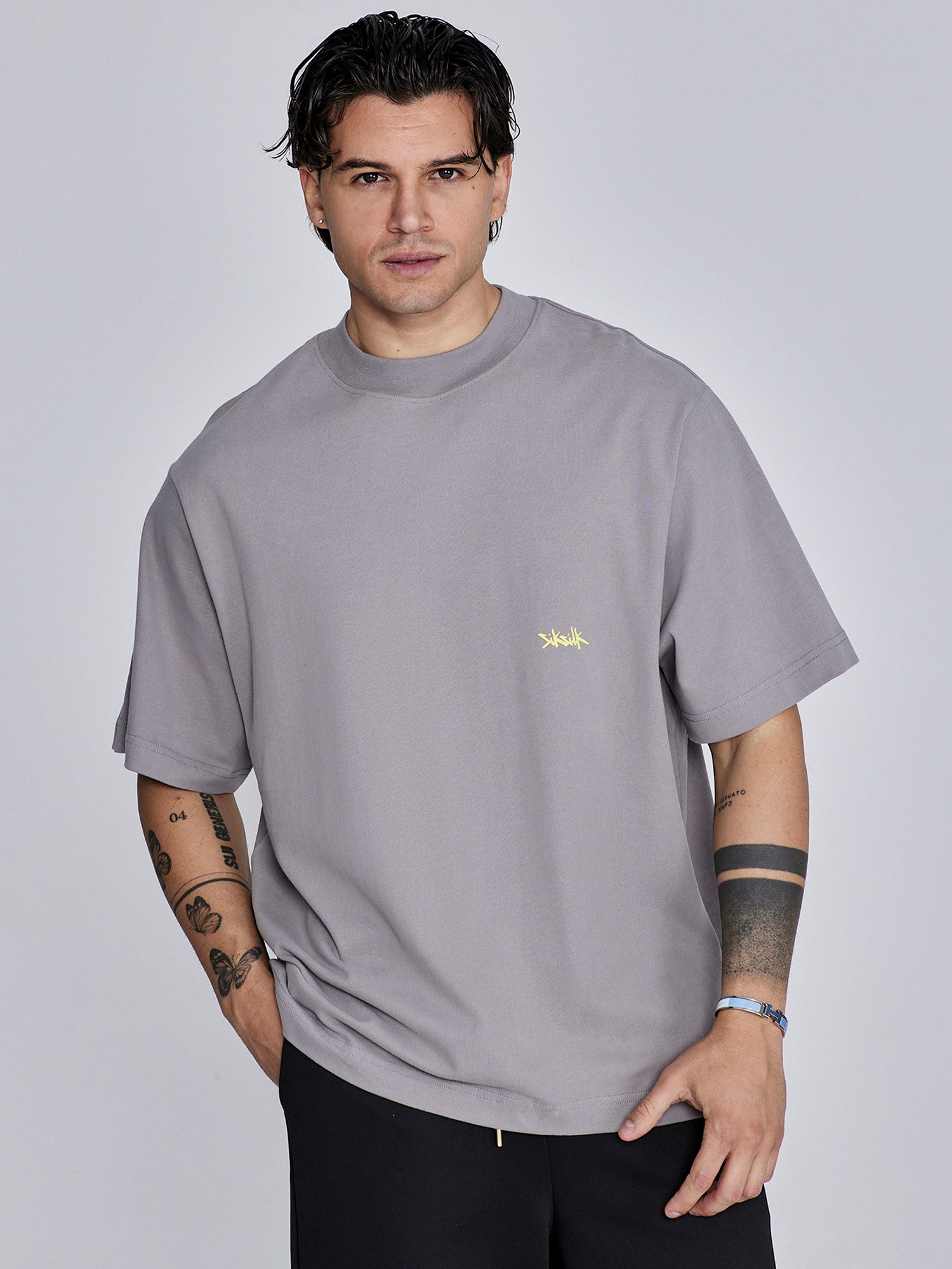 Siksilk Kurzarmhemd SikSilk Herren Grau Neon günstig online kaufen