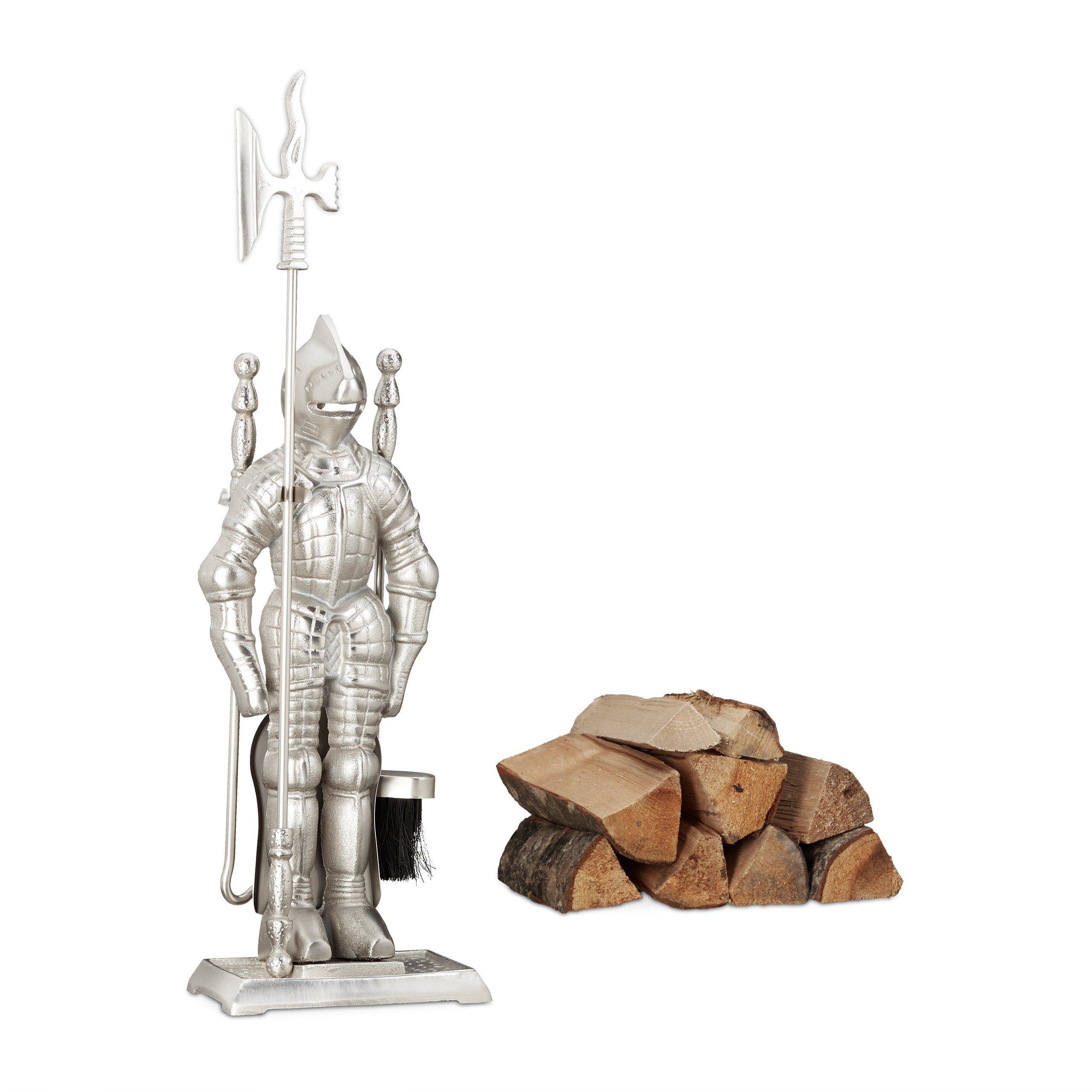 relaxdays Kamingarnitur Kaminbesteck Ritter Gusseisen 4 günstig online kaufen
