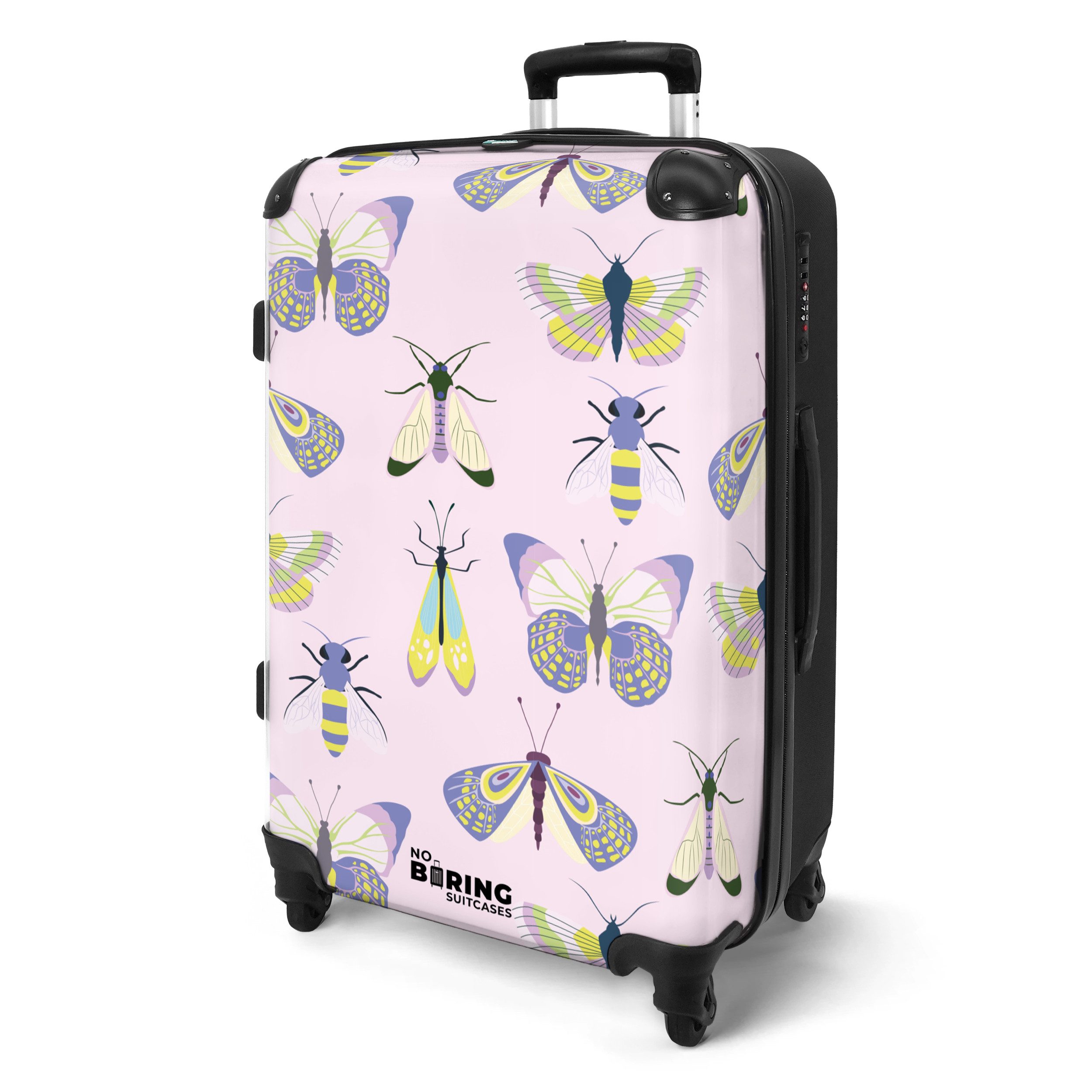 NoBoringSuitcases.com© Hartschalen-Trolley Rosa mit Insekten 67 günstig online kaufen