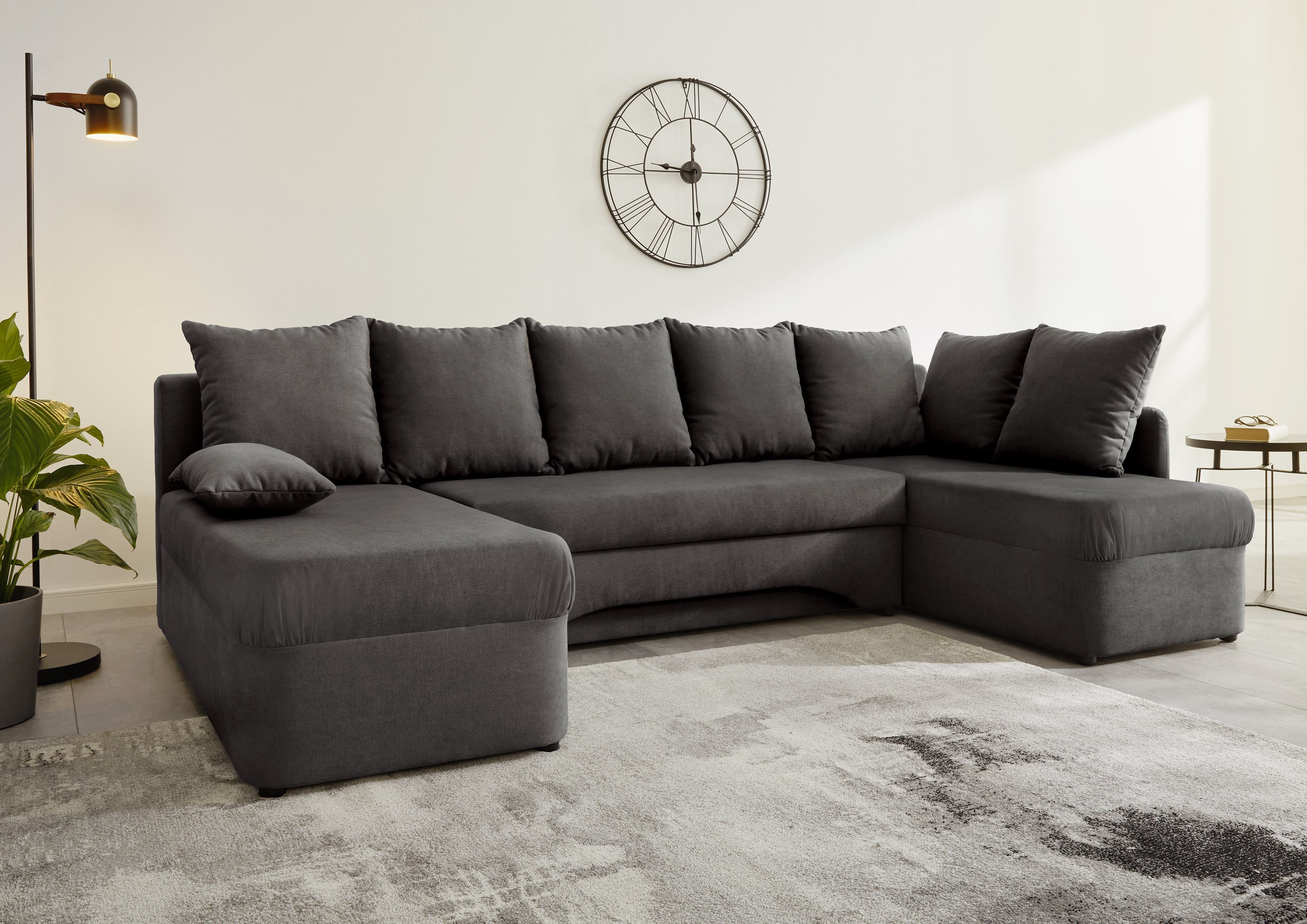 Jockenhöfer Gruppe Wohnlandschaft Arktis U-Form, B: 260 cm, auch in Cord, Sofa mit Bettkasten & Schlaffunktion, zahlreiche Kissen