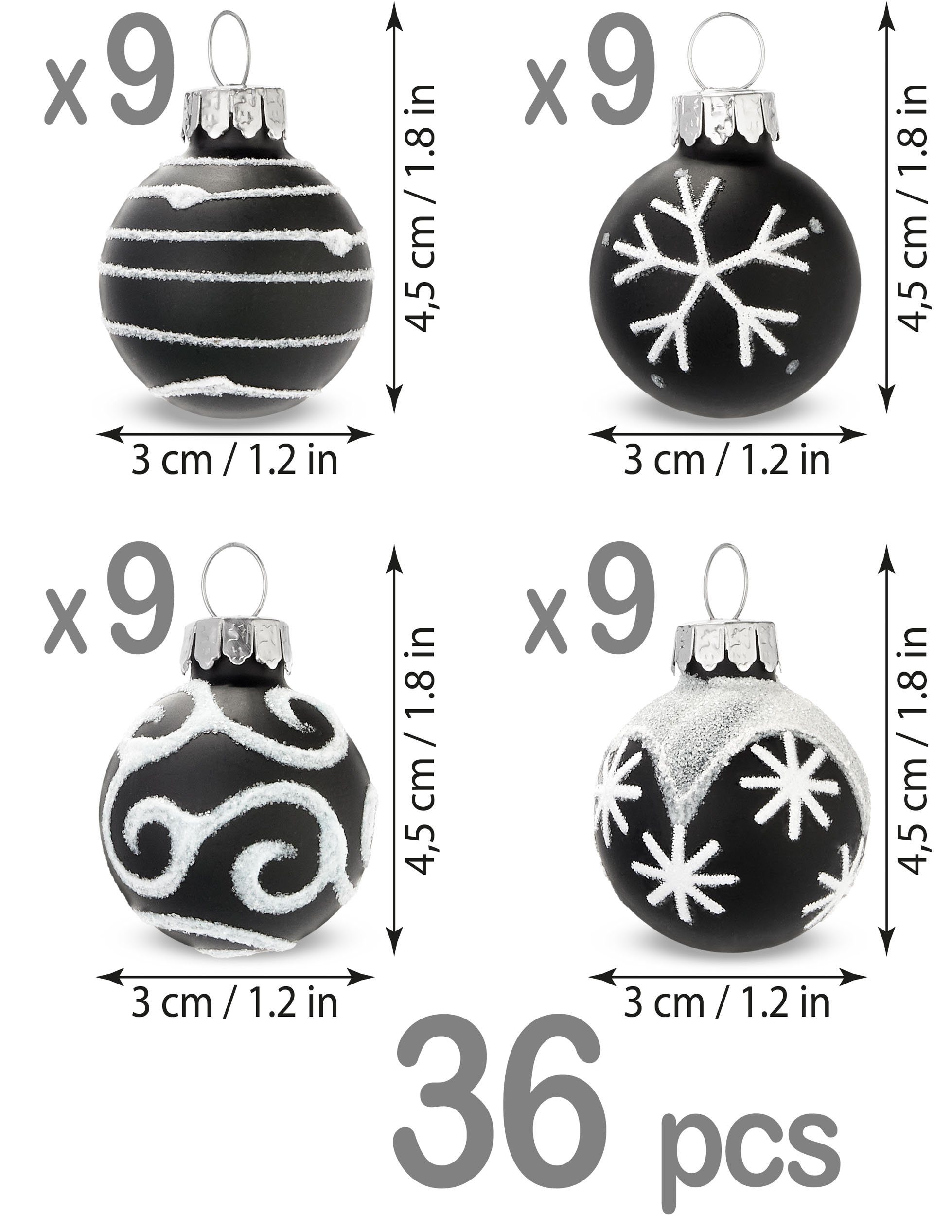BRUBAKER Weihnachtsbaumkugel Weihnachtskugeln mit 3 cm Baumkugeln - Handbemalter Christbaumschmuck (36 St), Mini Kugeln für Weihnachtsbaum und Weihnachtsdekorationen aus Glas